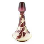 EMILE GALLE. A SMALL THREE COLOUR CAMEO GLASS VASE CIRCA 1900 of tapered form decorated with leaf