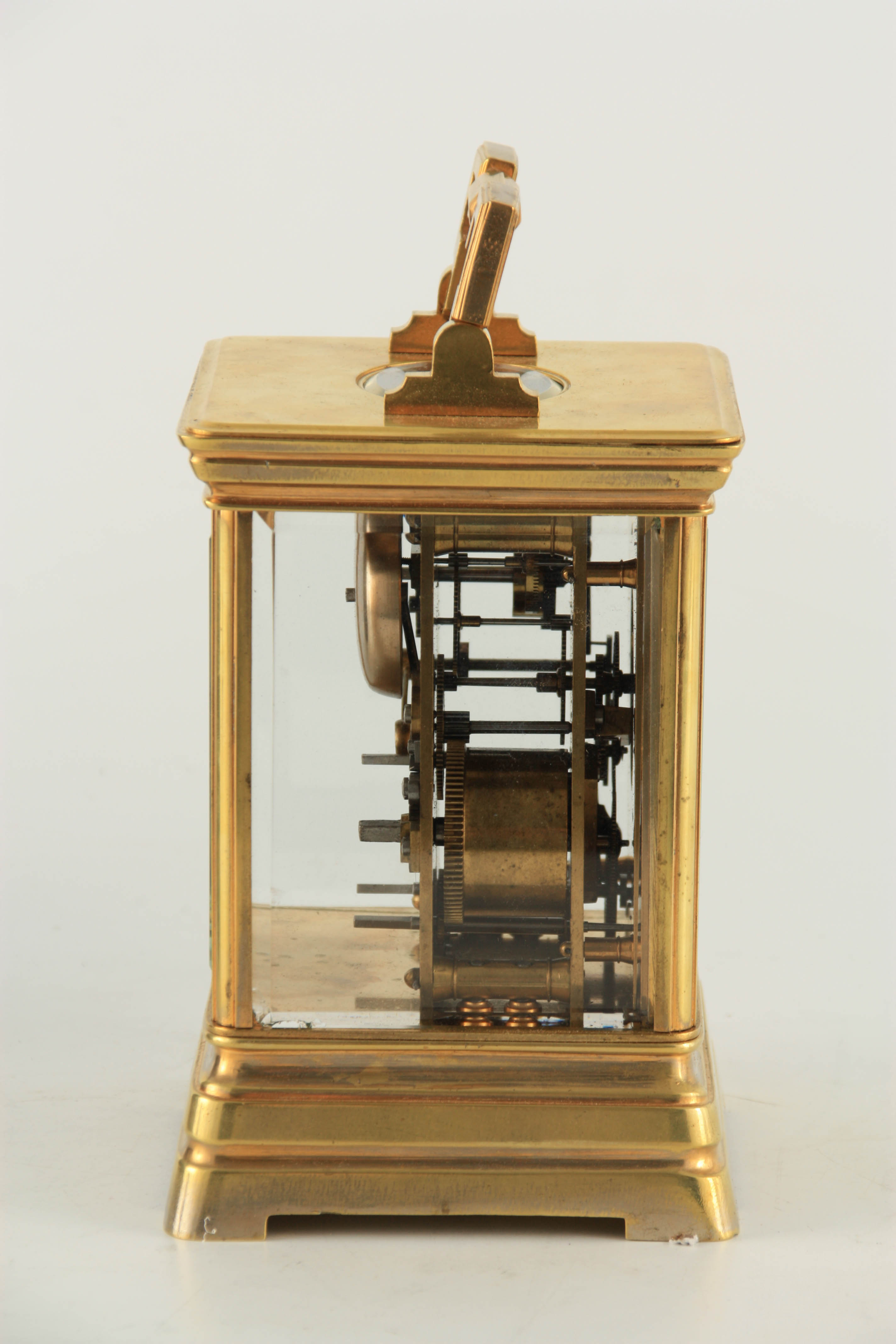 A LARGE AND UNUSUAL 19TH CENTURY FRENCH CARRIAGE CLOCK WITH TWO ALARM DIALS the brass moulded case - Image 9 of 17