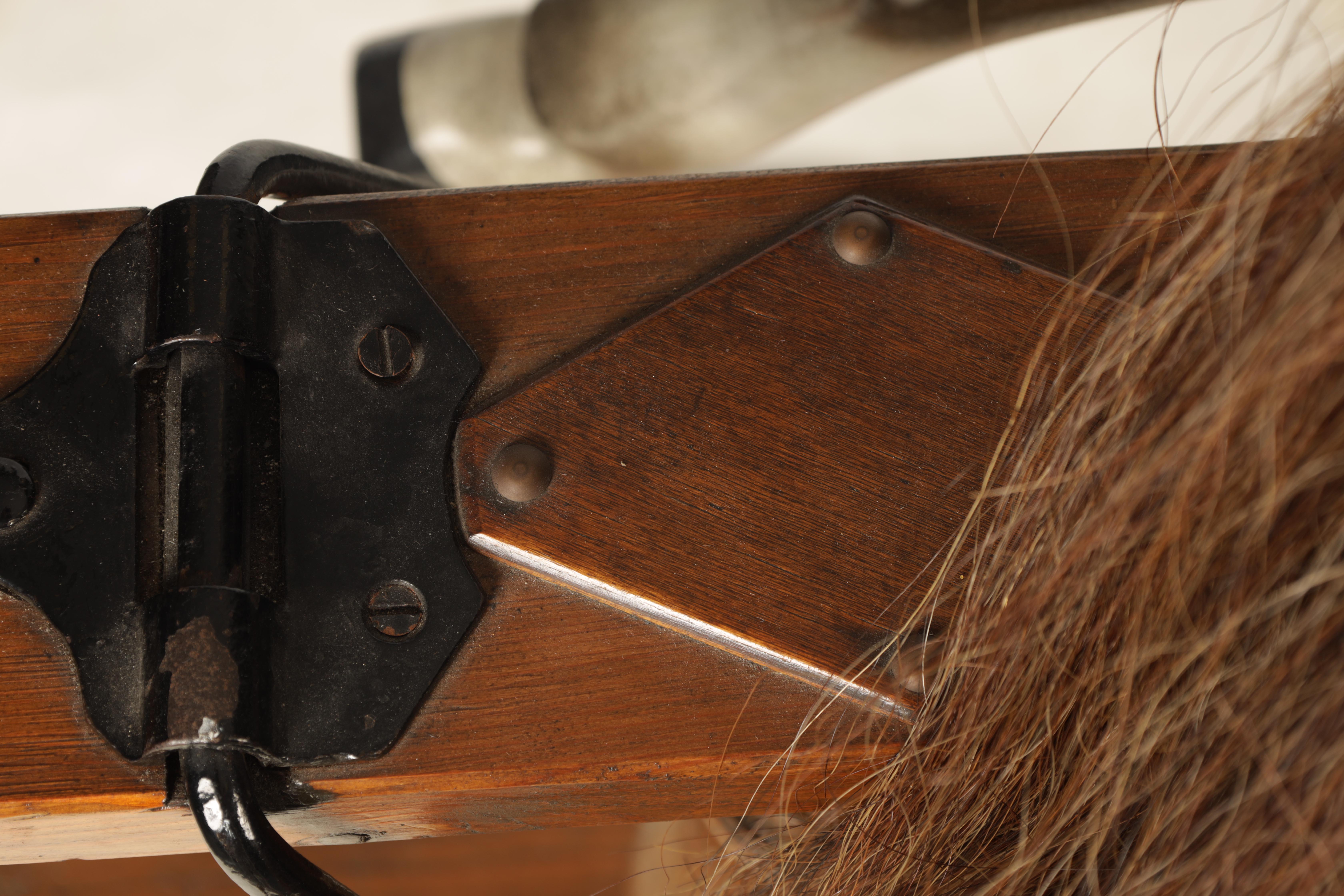 A LARGE 20TH CENTURY DAPPLE GREY PAINTED WOOD ROCKING HORSE with leather seat and bridle 157cm - Image 6 of 8