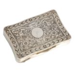 AN ITALIAN SILVER FIAT ENAMEL AND SILVER SNUFF BOX having shaped sides and intricately engraved