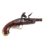 A SMALL 18TH CENTURY FLINTLOCK PISTOL SIGNED ASTON with cannon barrel and walnut stock, signed