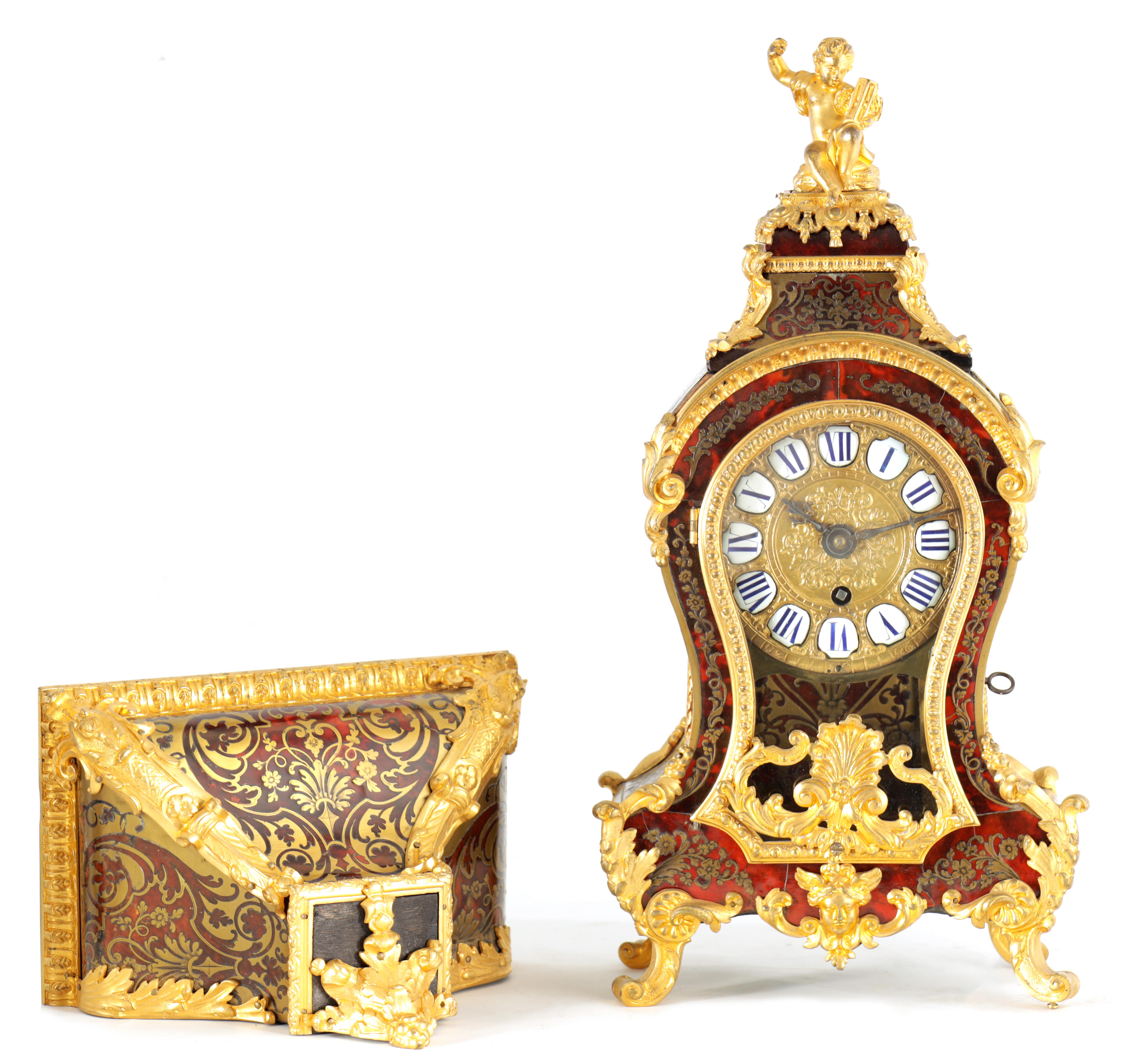 A LATE 18TH CENTURY FRENCH BOULLE BRASS AND TORTOISESHELL INLAID BRACKET CLOCK WITH BRACKET the - Image 6 of 11