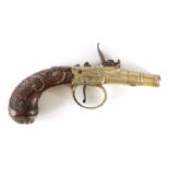 HUGH VERNCOMB, BRISTOL A GEORGE III PACTONG AND WALNUT FLINTLOCK MUFF PISTOL with a cannon-type