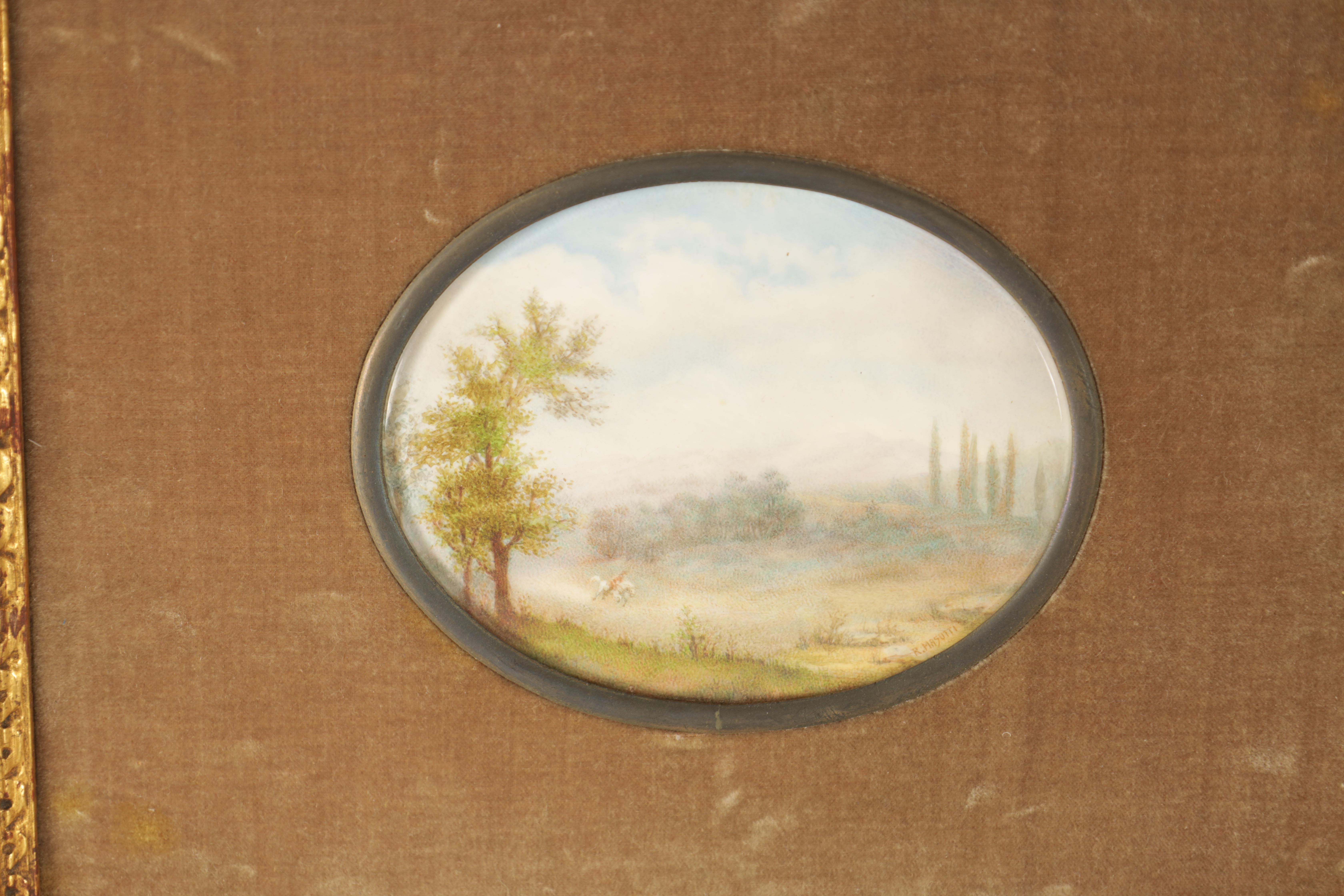 R. MASUTTI A SET OF FOUR LATE 19TH CENTURY OVAL MINIATURES ON IVORY landscape and lake views 9cm - Image 5 of 13