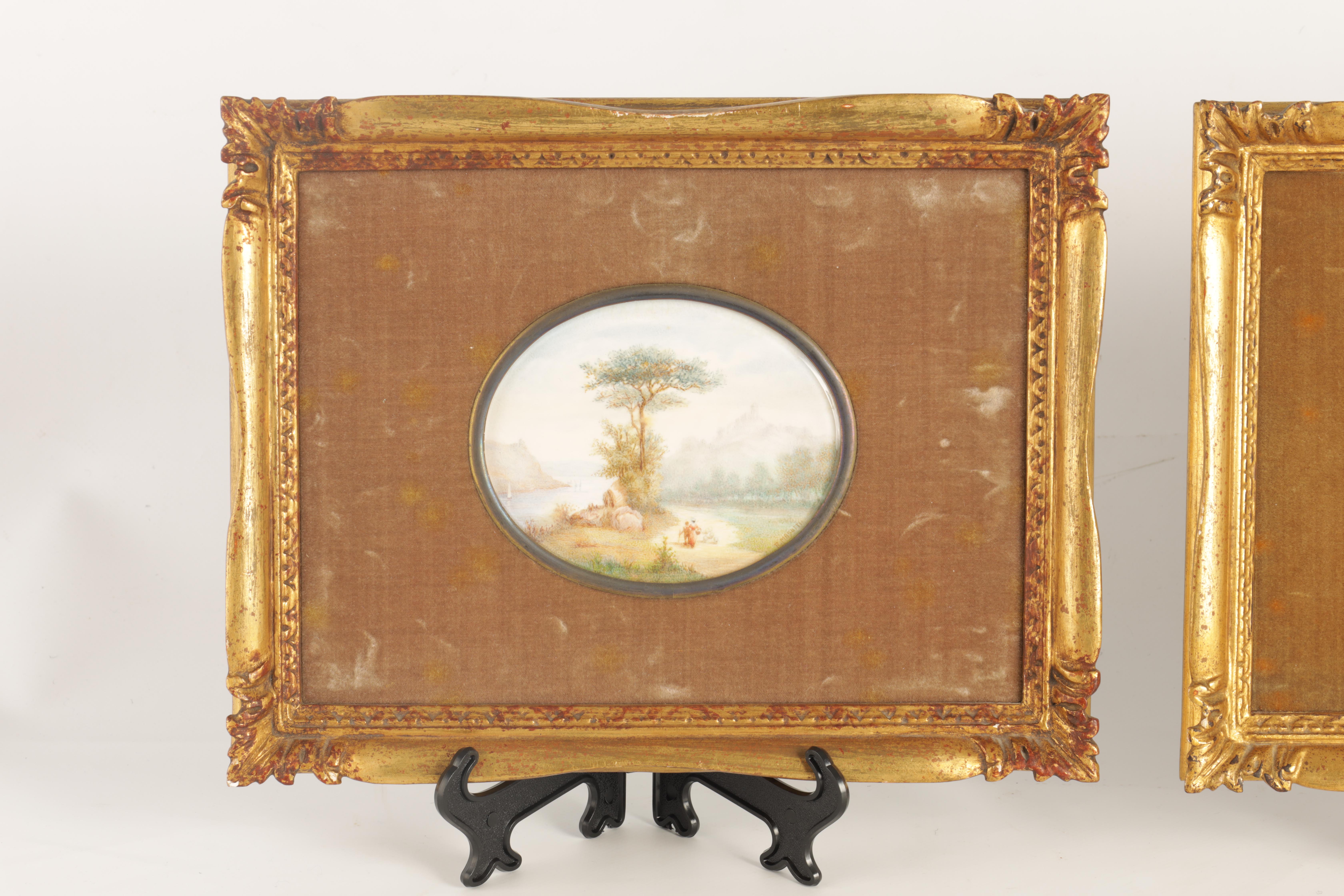 R. MASUTTI A SET OF FOUR LATE 19TH CENTURY OVAL MINIATURES ON IVORY landscape and lake views 9cm - Image 10 of 13