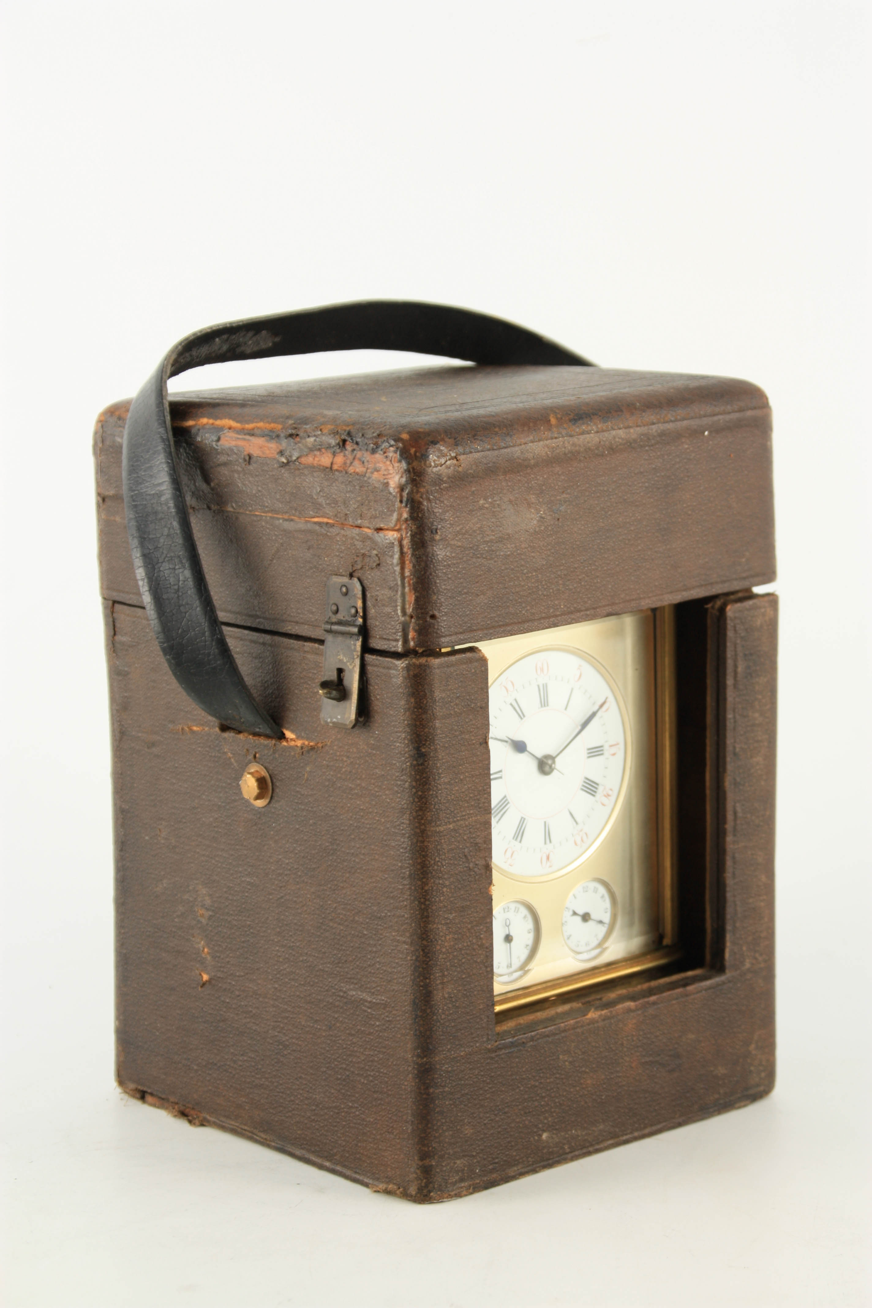 A LARGE AND UNUSUAL 19TH CENTURY FRENCH CARRIAGE CLOCK WITH TWO ALARM DIALS the brass moulded case - Image 4 of 17