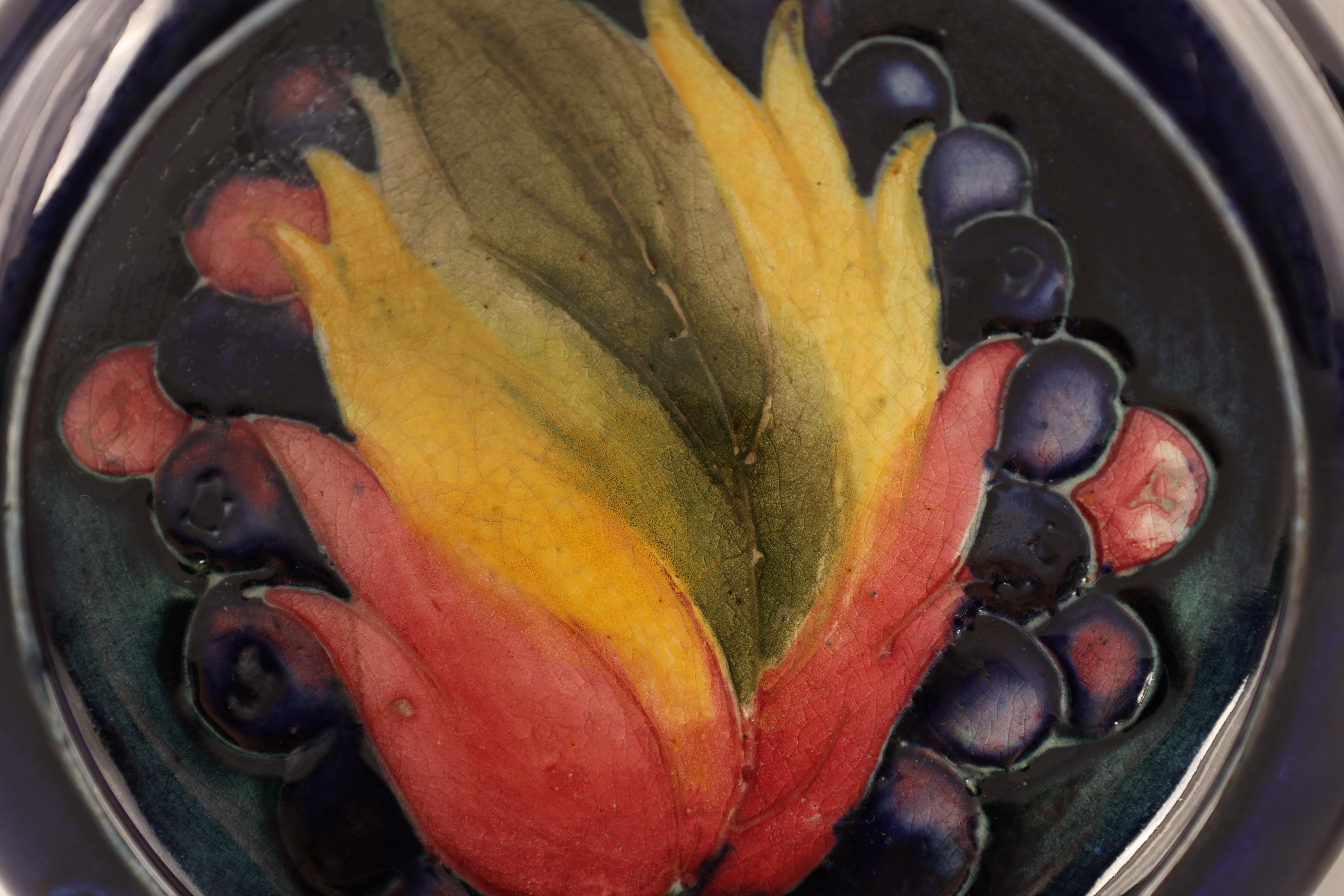 TWO MOORCROFT SHALLOW SMALL DISHES WITH CURVED RIMS decorated in the Leaf and Berry and Plum pattern - Image 2 of 5