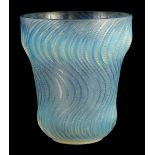 AN R LALIQUE FRANCE "ACTINIA" OPALESCENT AND BLUE STAINED GLASS VASE with flared body decorated in a