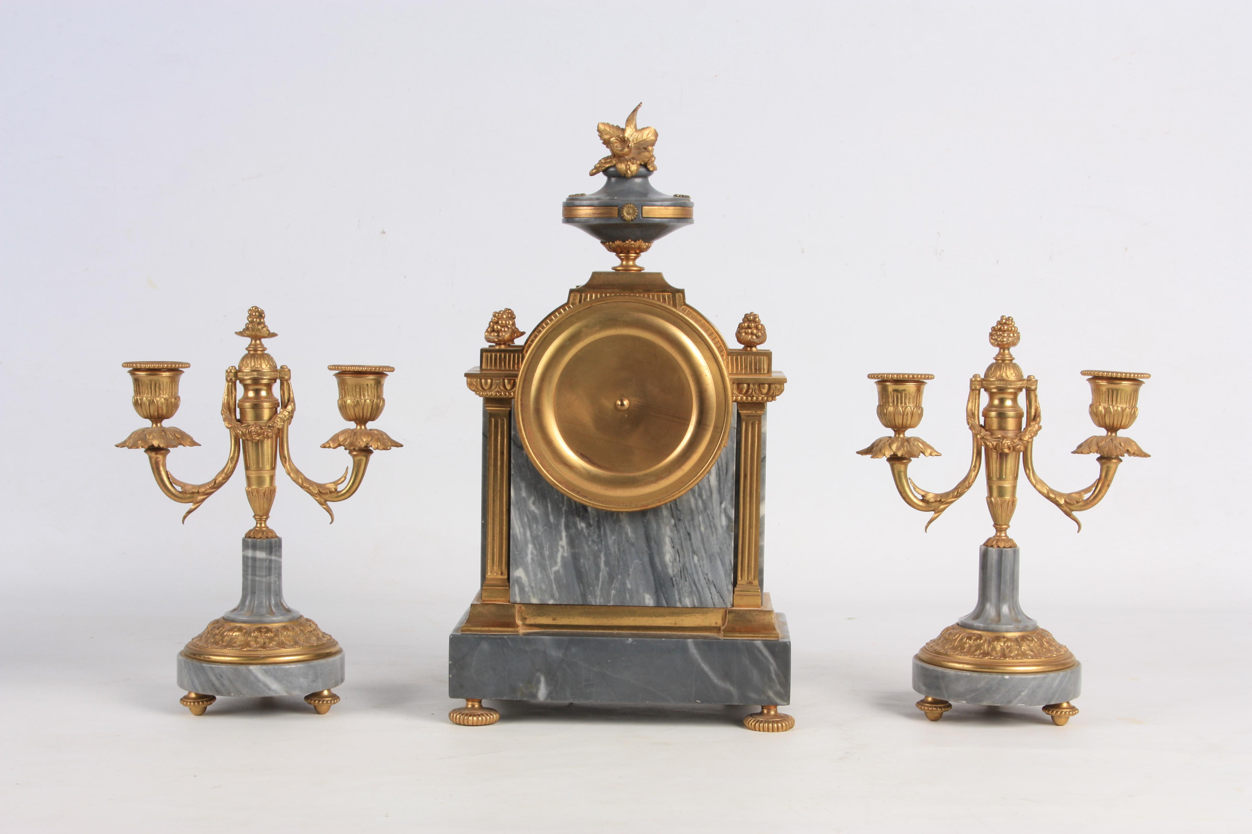 LEMERLE-CHARPENTIER & CIE, PARIS A MID 19TH CENTURY FRENCH MARBLE AND ORMOLU CLOCK GARNITURE the - Image 9 of 14