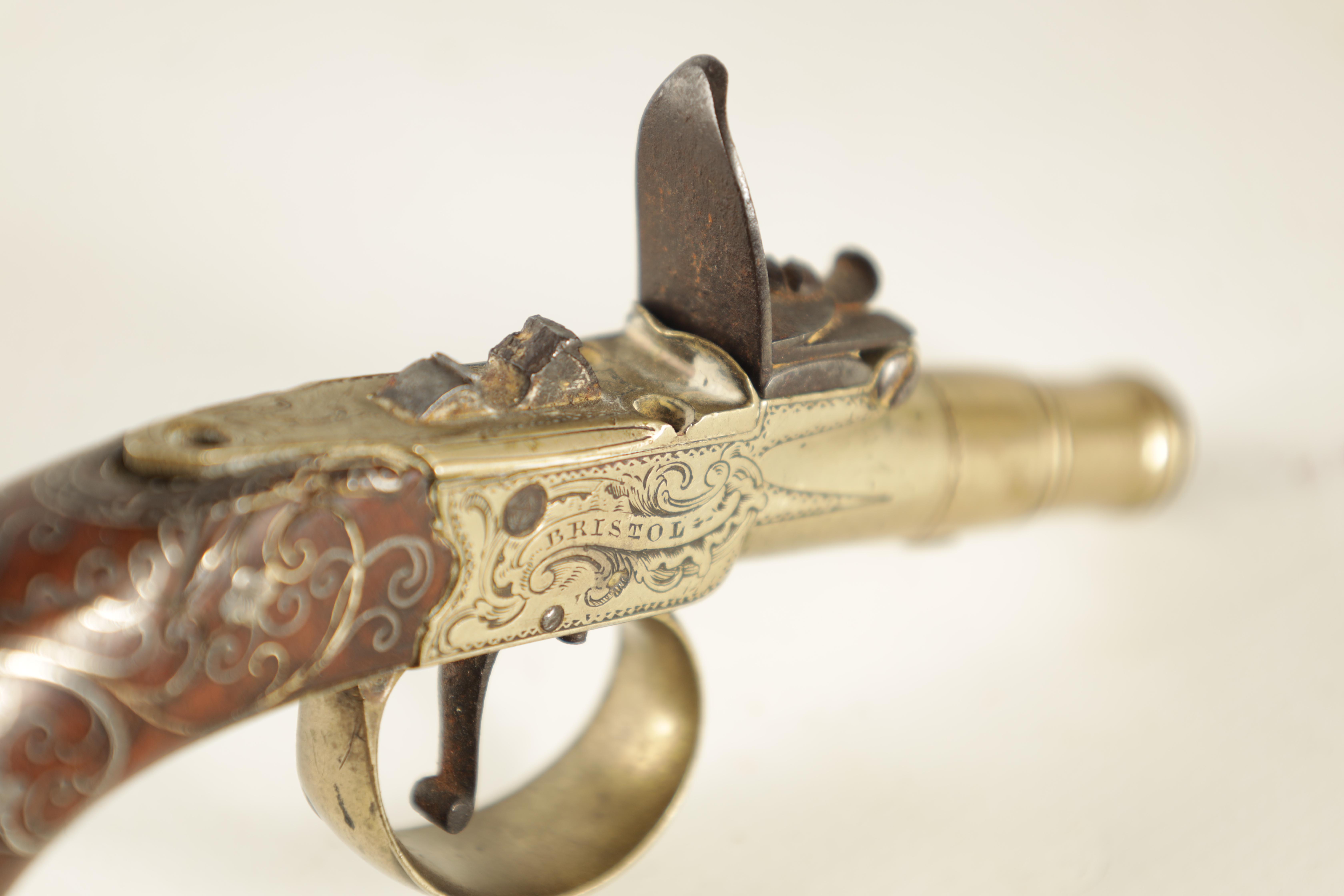 HUGH VERNCOMB, BRISTOL A GEORGE III PACTONG AND WALNUT FLINTLOCK MUFF PISTOL with a cannon-type - Image 6 of 9