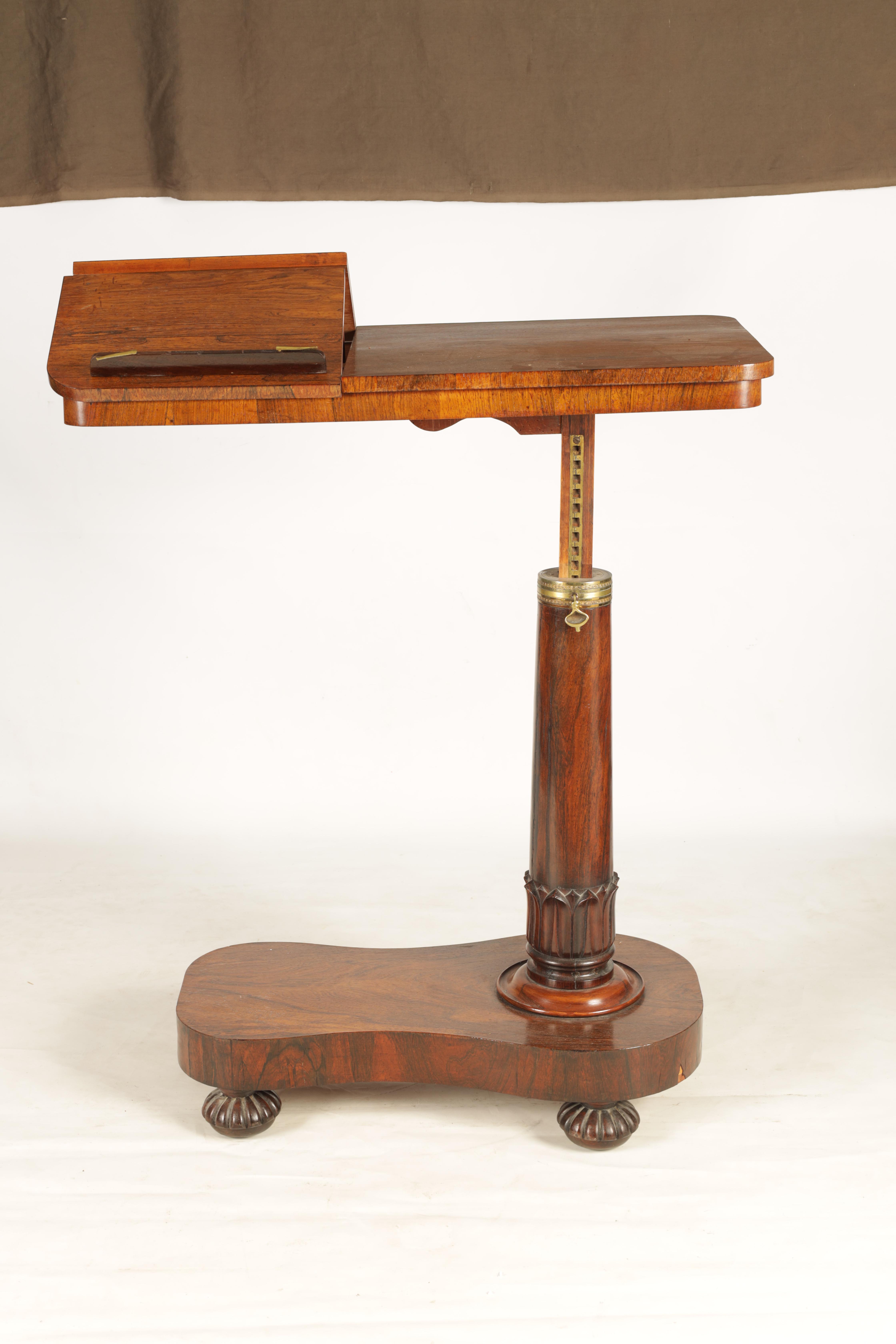 AN UNUSUAL WILLIAM IV ROSEWOOD BEDSIDE READING/ WRITING TABLE with adjustable top and hinged reading - Image 2 of 7