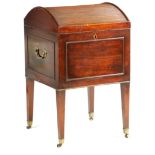 A GEORGE III MAHOGANY WINE COOLER with domed Gillows style tambour top revealing a fitted interior