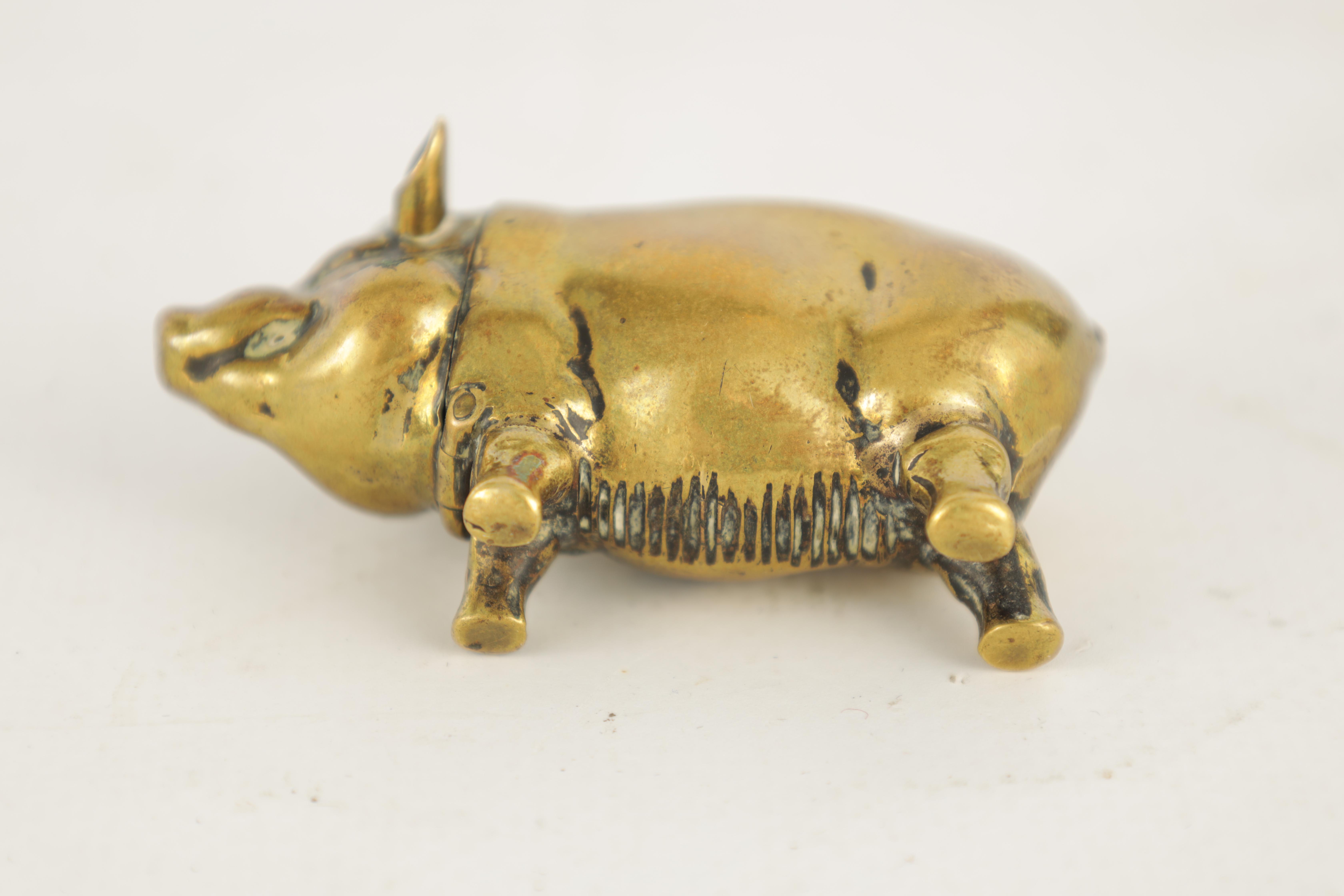 A 19TH CENTURY BRASS VESTA CASE FORMED AS A PIG with hinged head and striker to the belly 6cm wide - Image 4 of 6