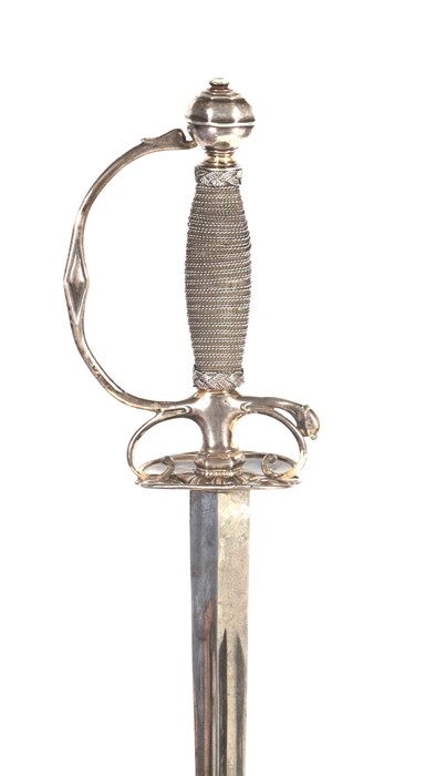 A QUEEN ANNE SILVER HILTED SMALL-SWORD the tapering steel triangular section blade with engraved - Image 2 of 11