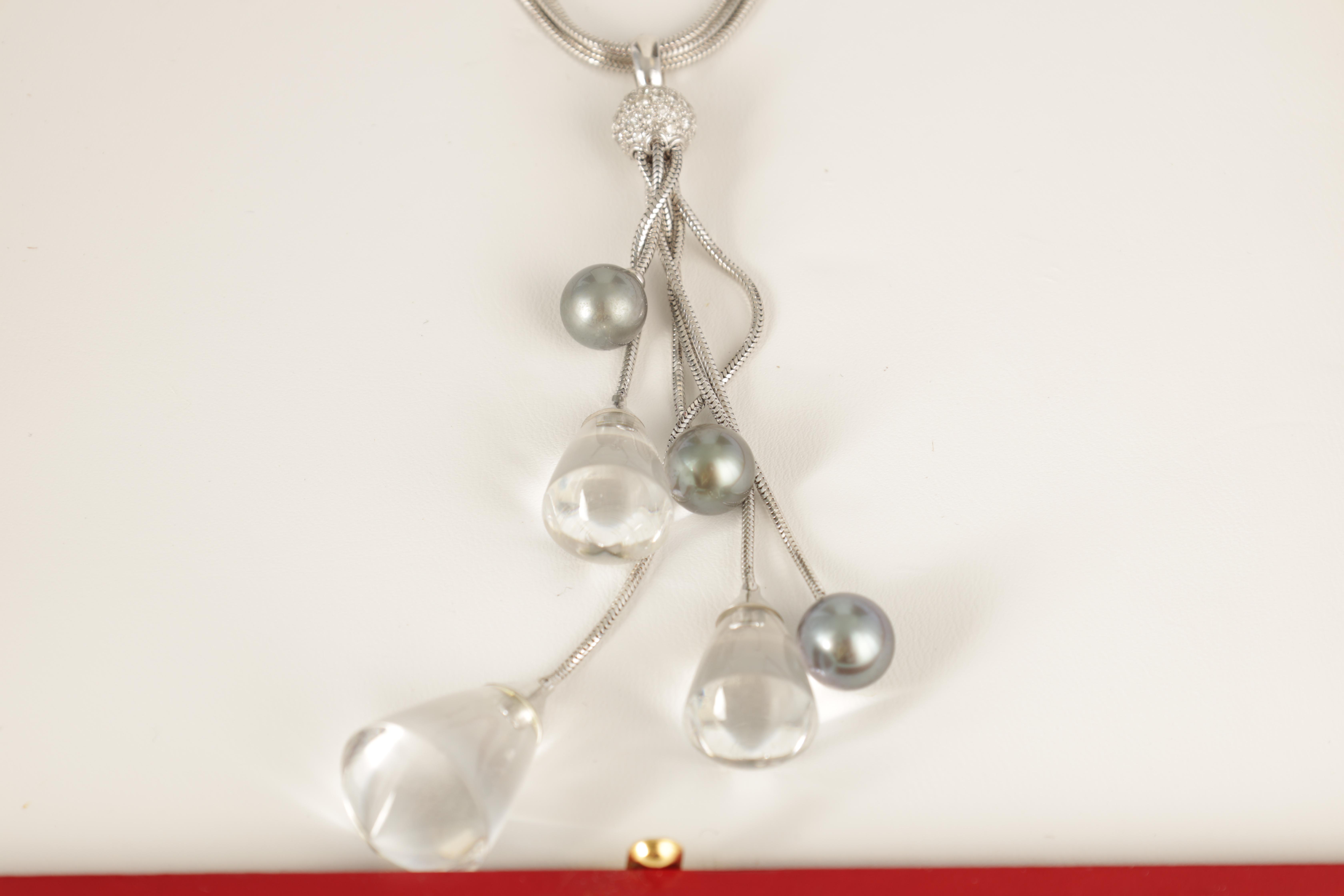 A LADIES 18CT WHITE GOLD BACCARAT DIAMOND, PEARL AND CRYSTAL NECKLACE formed as a triple chain - Image 4 of 6