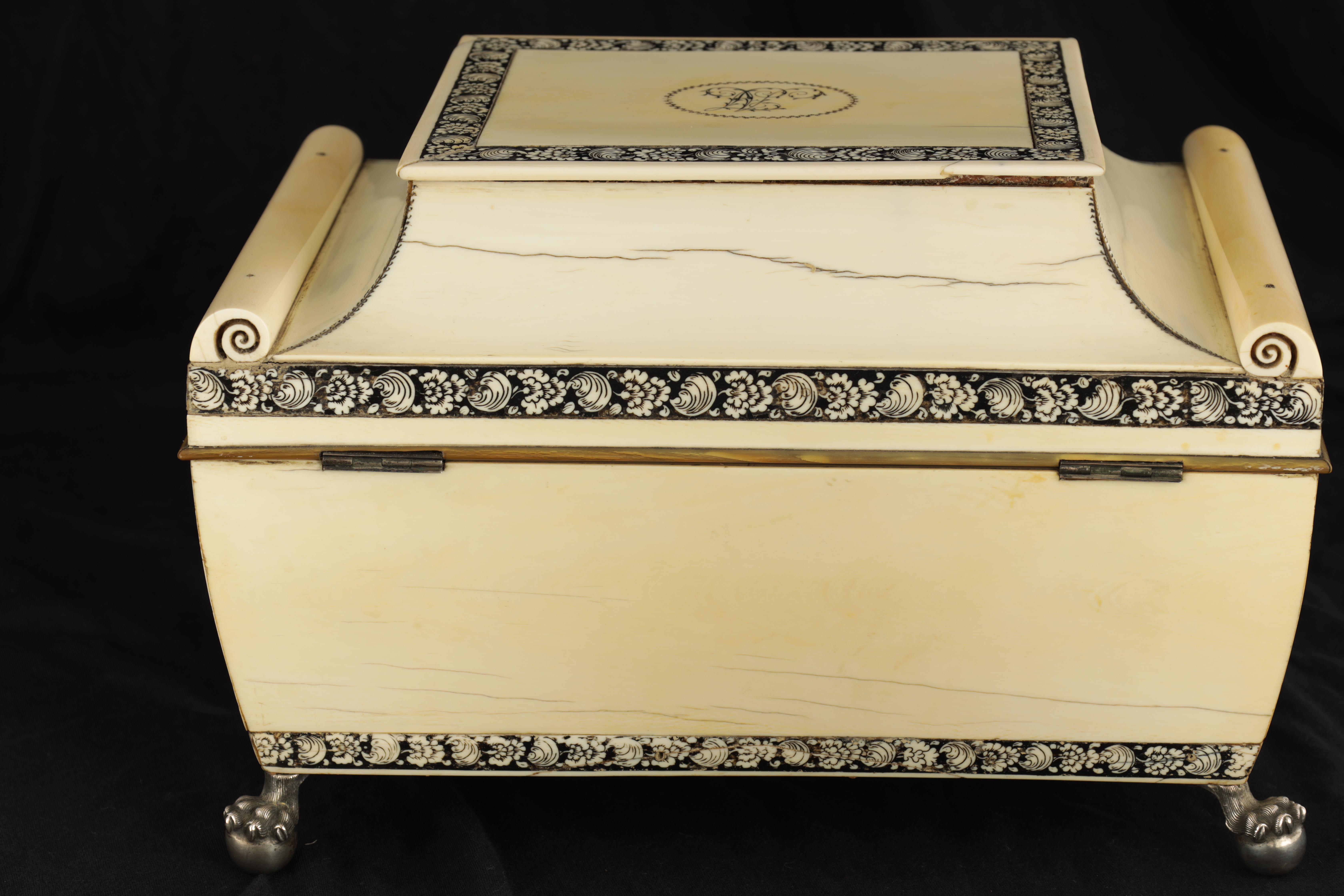 A FINE EARLY 19TH CENTURY ANGLO-INDIAN SILVER MOUNTED VIZAGAPATAM IVORY WORK-BOX set with finely - Image 15 of 15