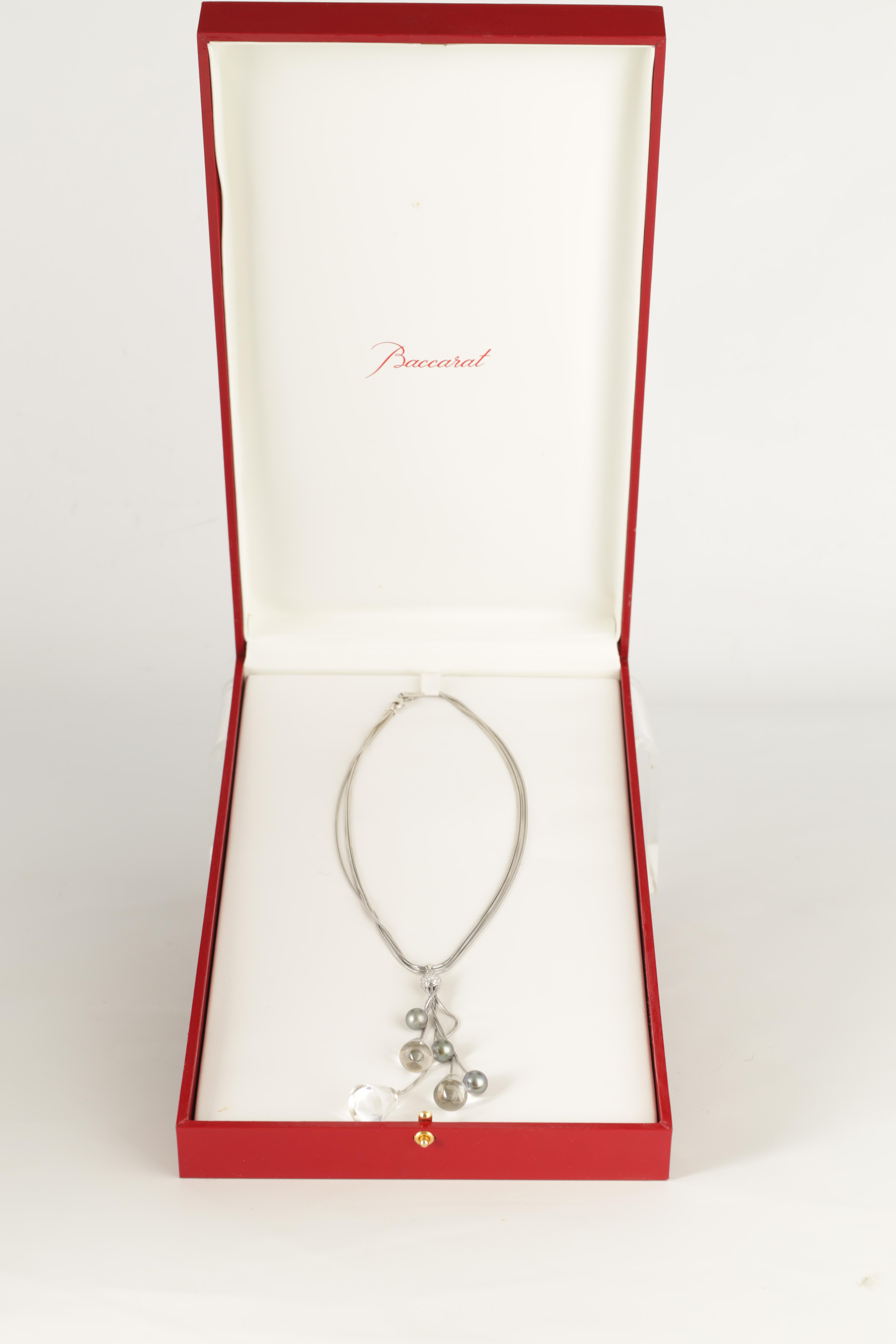 A LADIES 18CT WHITE GOLD BACCARAT DIAMOND, PEARL AND CRYSTAL NECKLACE formed as a triple chain - Image 3 of 6