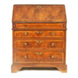 A WILLIAM AND MARY STYLE YEW-WOOD BUREAU with angled fall having book-matched figured veneered