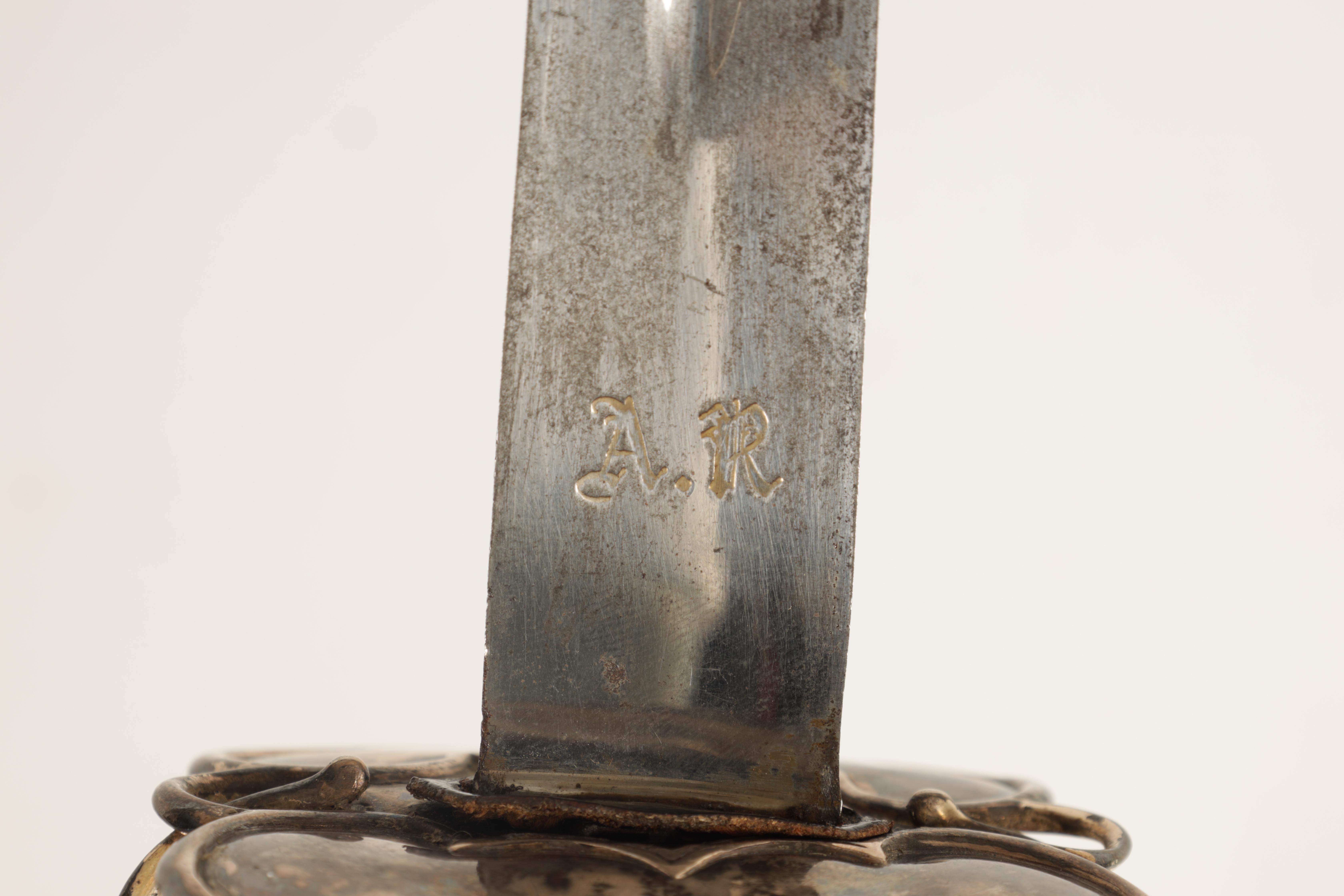 A QUEEN ANNE SILVER HILTED SMALL-SWORD the tapering steel triangular section blade with engraved - Image 8 of 11