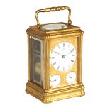 A 19TH CENTURY FRENCH GILT BRASS ENGRAVED PETITE SONNERIE CARRIAGE CLOCK REPEATER RETAILED BY