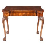 A LATE 19TH CENTURY QUEEN ANNE STYLE FIGURED WALNUT CARD TABLE with oyster veneered fold over-top
