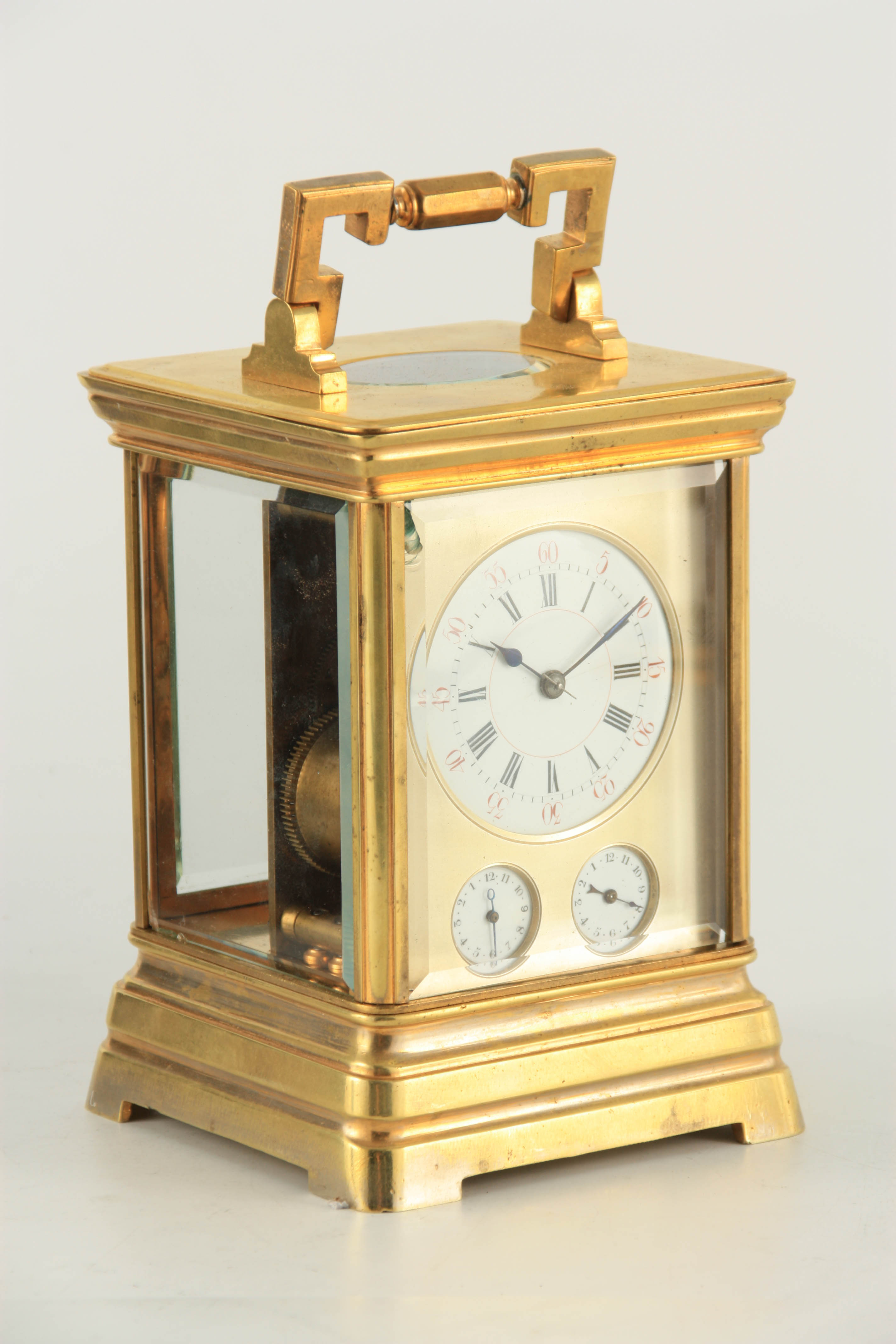 A LARGE AND UNUSUAL 19TH CENTURY FRENCH CARRIAGE CLOCK WITH TWO ALARM DIALS the brass moulded case - Image 8 of 17