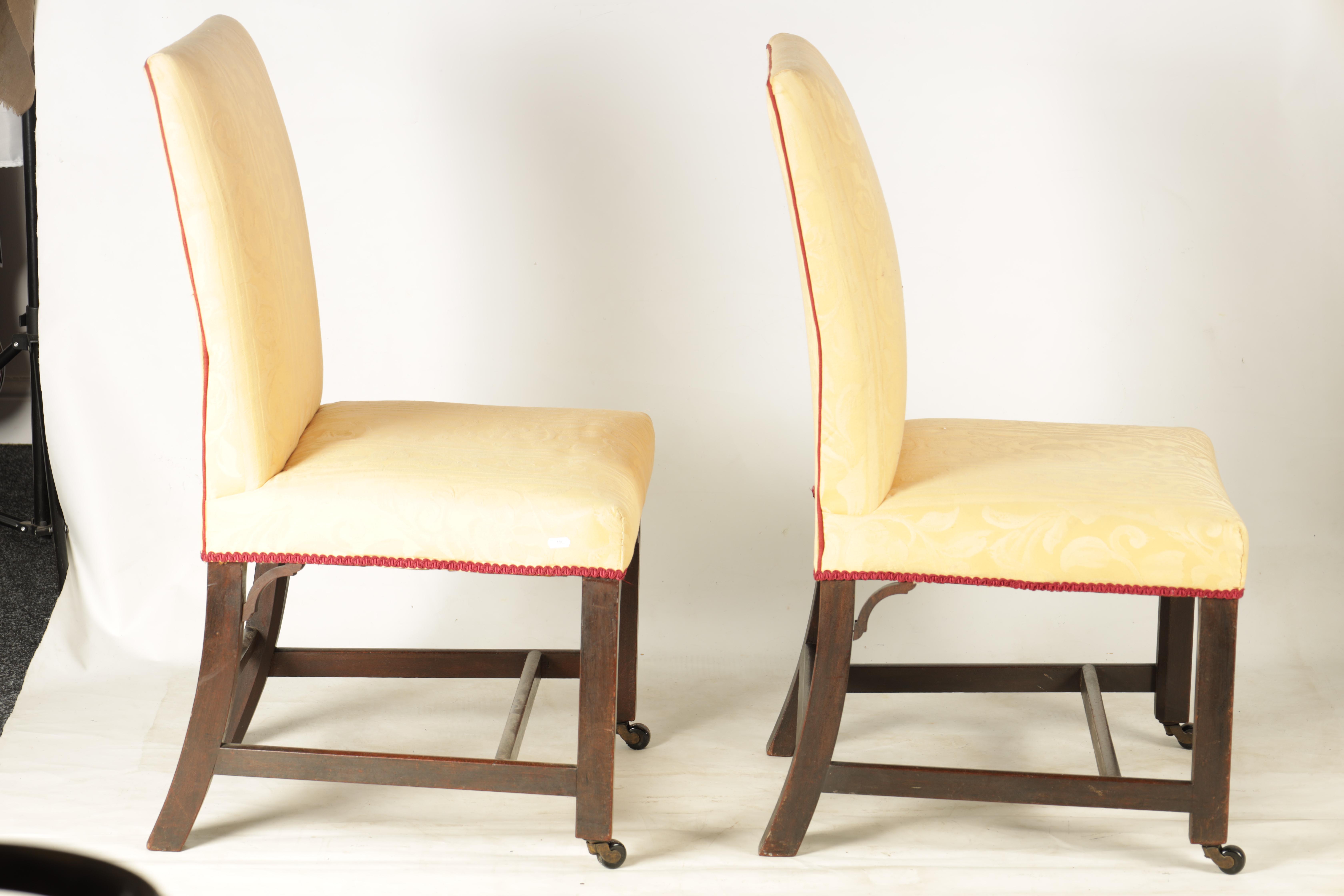 A PAIR OF GEORGE III MAHOGANY CHIPPENDALE STYLE UPHOLSTERED SIDE CHAIRS with square-shaped backs - Image 5 of 7