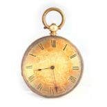 A FRENCH 18CT GOLD OPEN FACED POCKET WATCH with foliate engraved case enclosing a textured floral