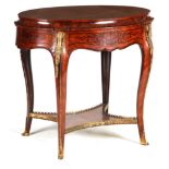 A VICTORIAN MARQUETRY INALID WALNUT OVAL PLANTER/CENTRE TABLE with removable lid revealing a tin