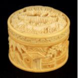 A LATE 19TH CENTURY CANTON CARVED IVORY BOX WITH RELIEF WORK INSCRIPTION 'NAPOLEONS TOMB' having a