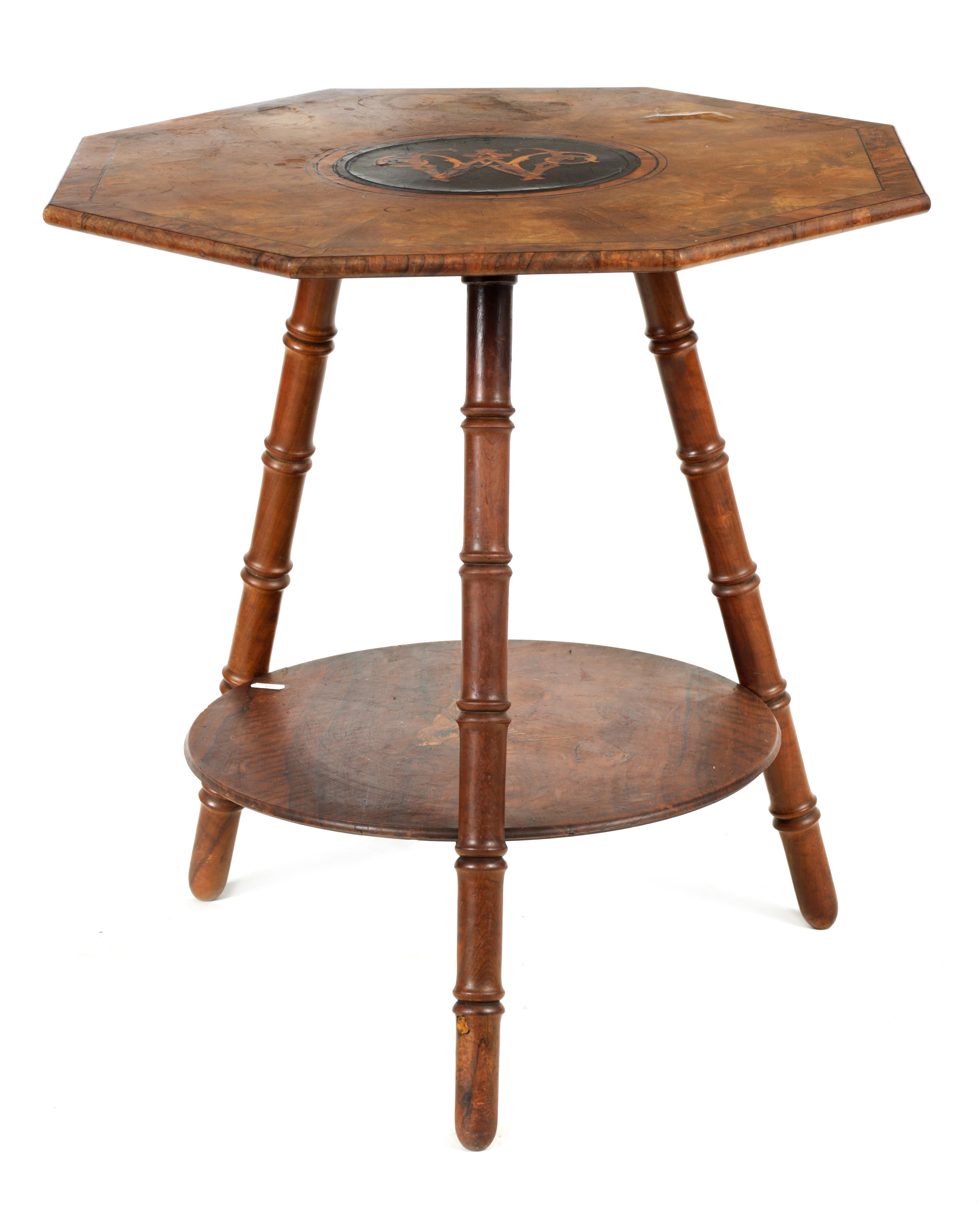 A 19TH CENTURY INLAID FIGURED WALNUT OCTAGONAL ITALIAN OCCASIONAL TABLE with monogrammed centre