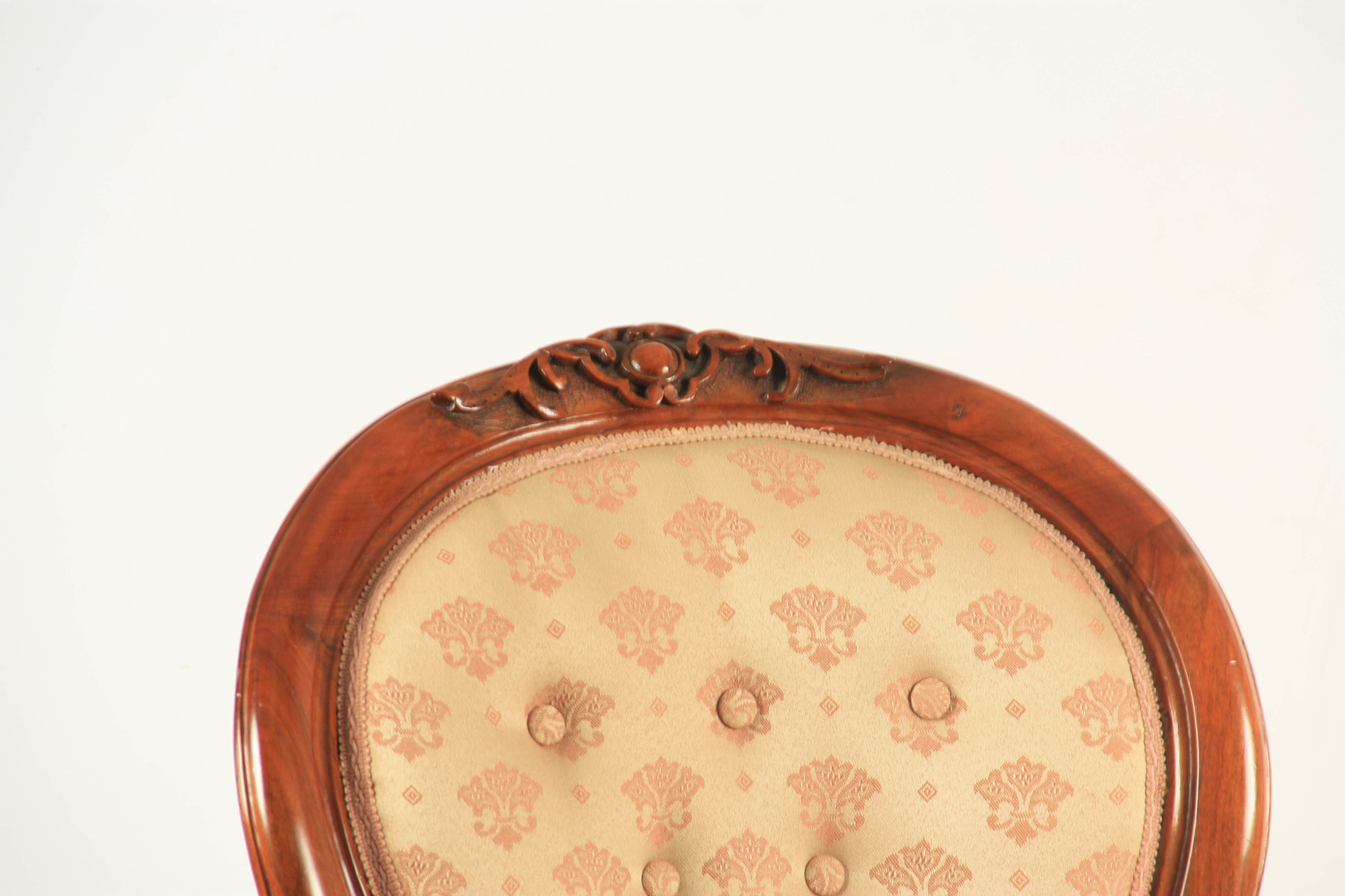 A MID 19TH CENTURY WALNUT UPHOLSTERED DRAWING ROOM CHAIR with shaped button back, joined by open - Image 2 of 8