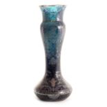 AN EXHIBITION QUALITY 20TH CENTURY DARK BLUE GLASS AND WHITE METAL OVERLAY VASE OF LARGE SIZE with