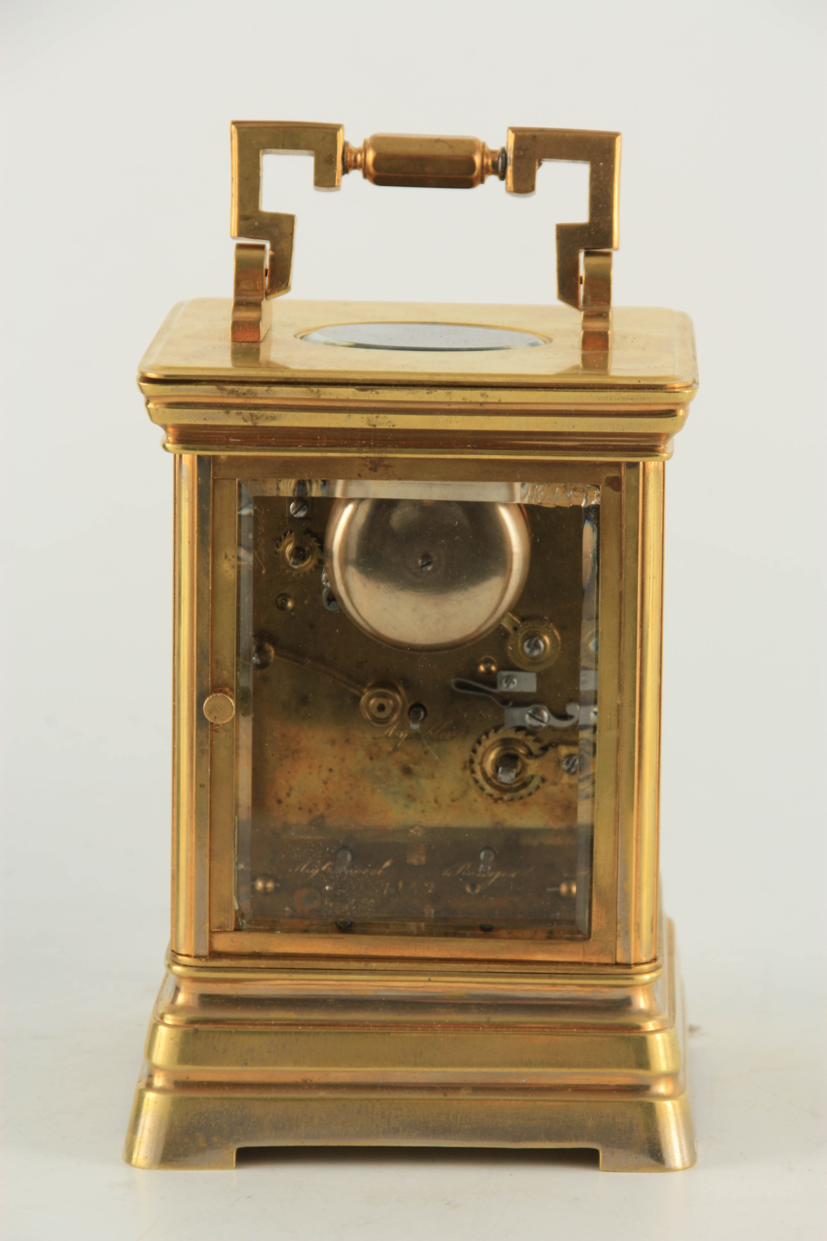 A LARGE AND UNUSUAL 19TH CENTURY FRENCH CARRIAGE CLOCK WITH TWO ALARM DIALS the brass moulded case - Image 10 of 17