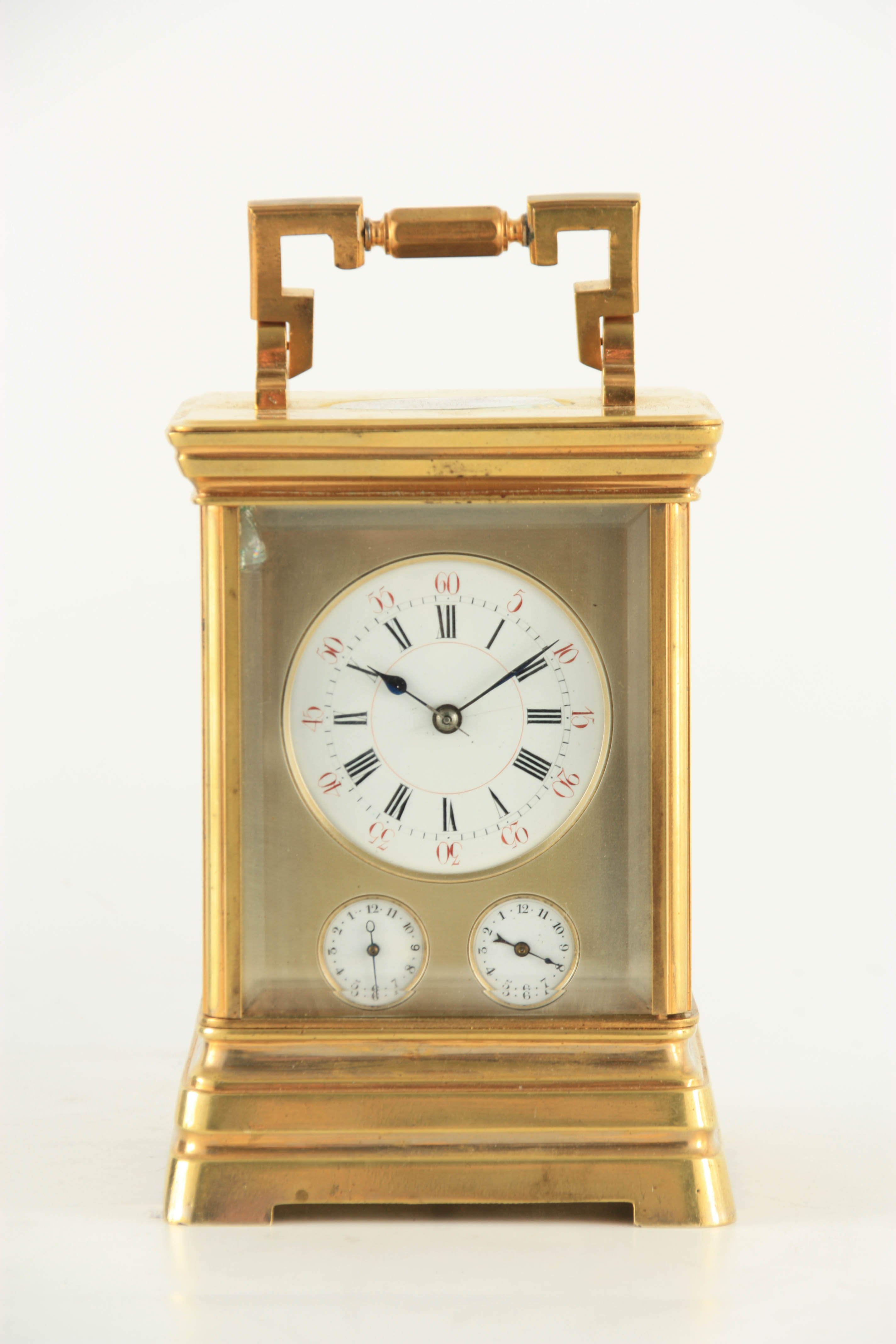 A LARGE AND UNUSUAL 19TH CENTURY FRENCH CARRIAGE CLOCK WITH TWO ALARM DIALS the brass moulded case - Image 6 of 17