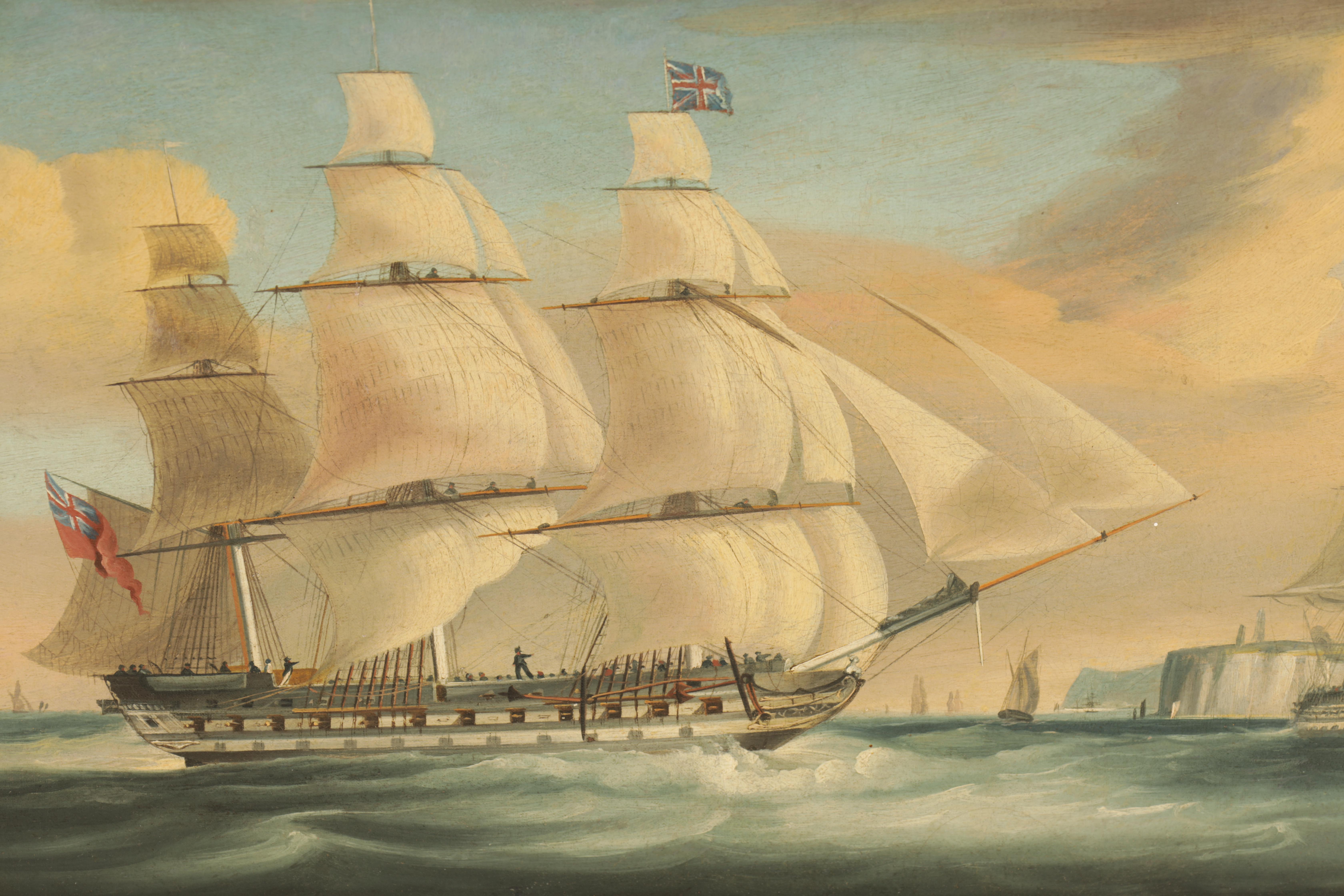 A 19TH CENTURY OIL ON CANVAS depicting a ‘Double’ portrait of a ship in the English Channel 32cm - Image 2 of 3