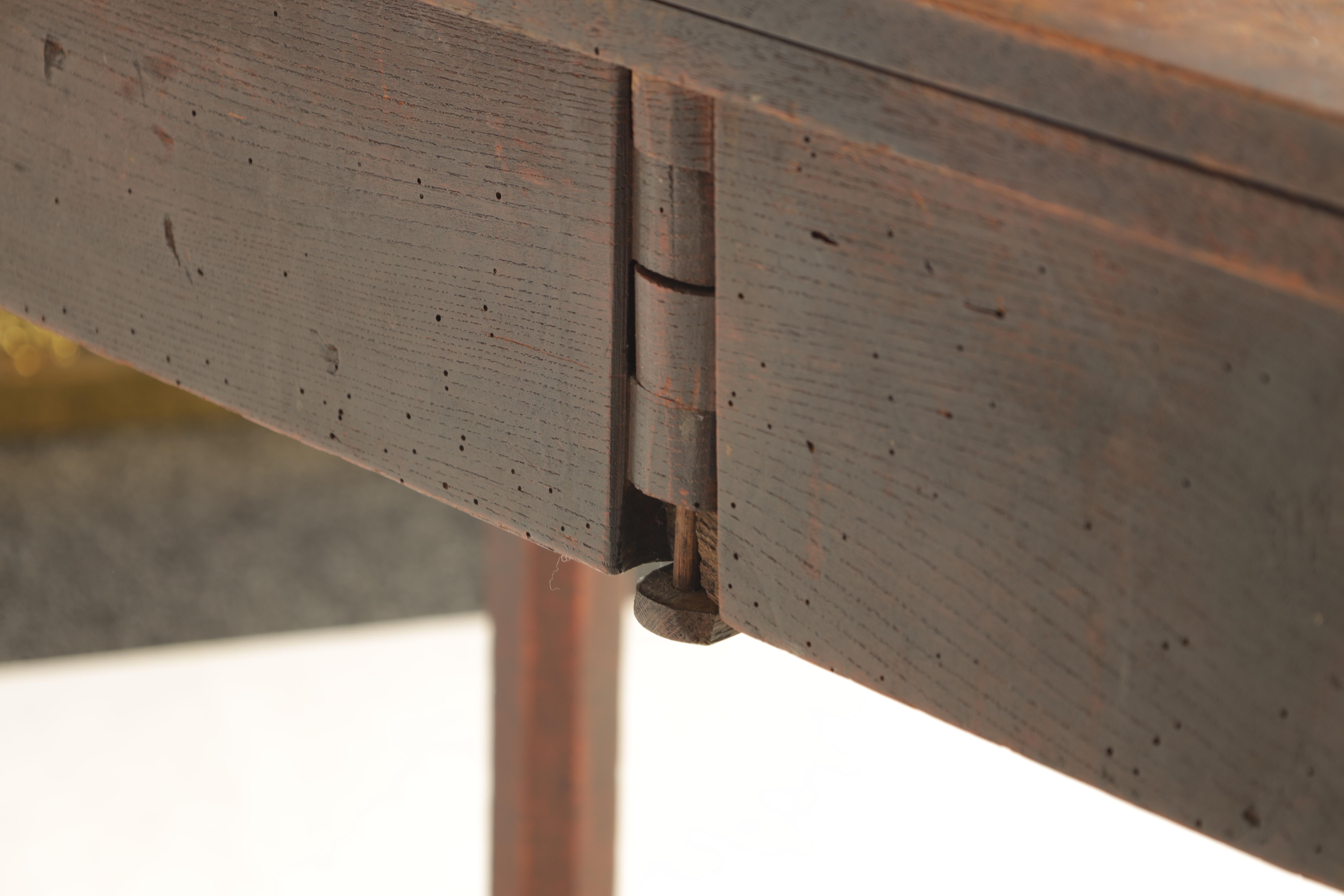 A GEORGE III MAHOGANY TEA TABLE with fold over top above a frieze drawer; standing on square - Image 6 of 6