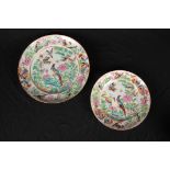 TWO FINE 19TH CENTURY CHINESE FAMILLE VERTE PORCELAIN PLATES decorated with brightly coloured