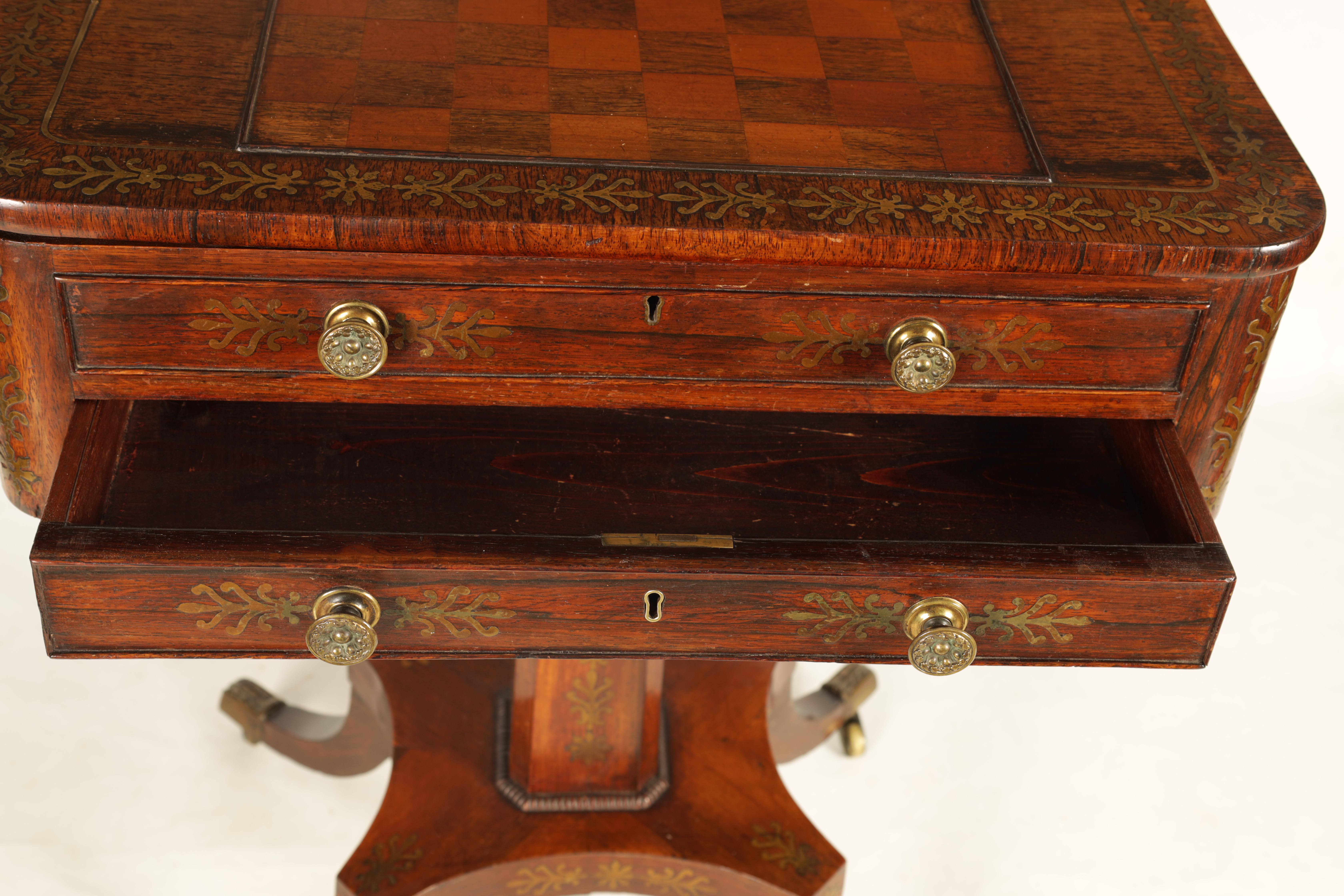 GILLOWS LANCASTER A REGENCY BRASS INLAID FIGURED ROSEWOOD WORK BOX with hinged floral inlaid chess - Image 8 of 16