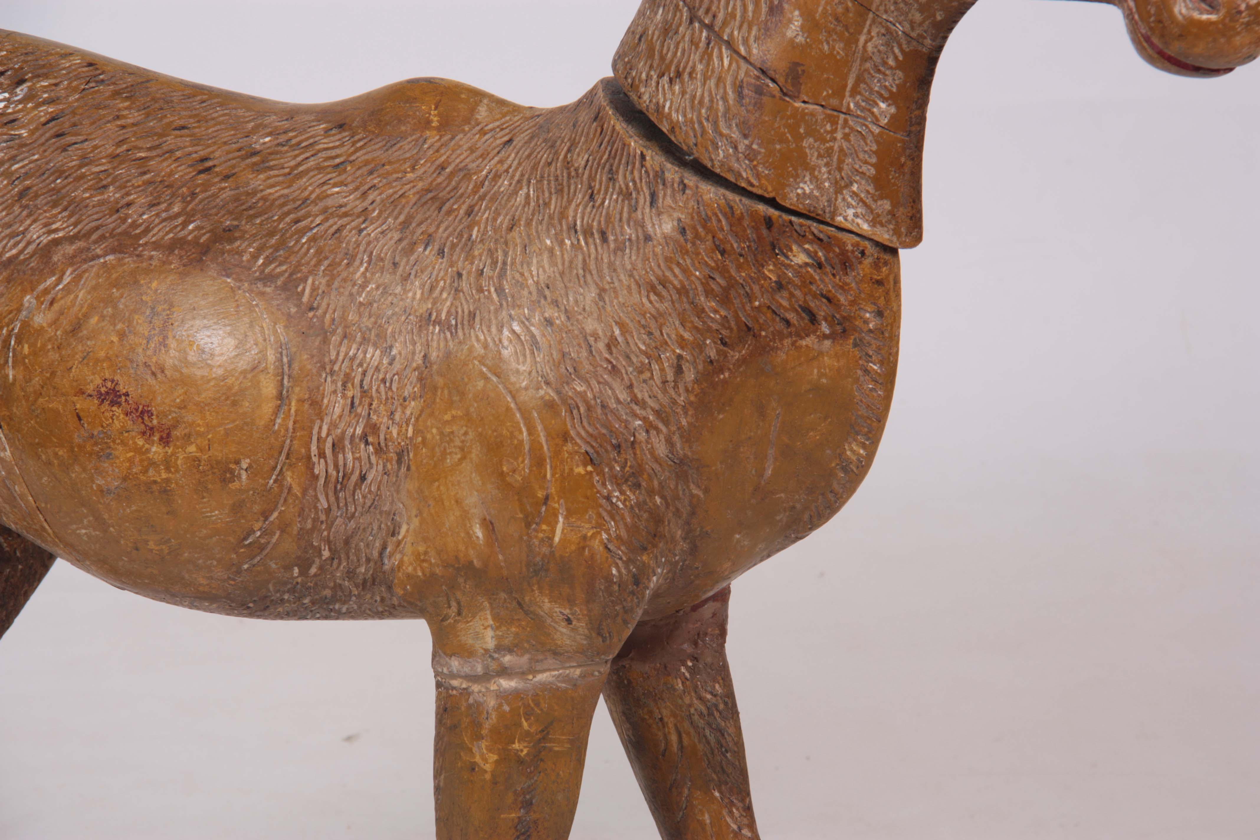 A LARGE 19TH CENTURY INDIAN PAINTED CARVED WOOD MODEL OF A BLACKBUCK / ANTELOPE the removable head - Image 4 of 5