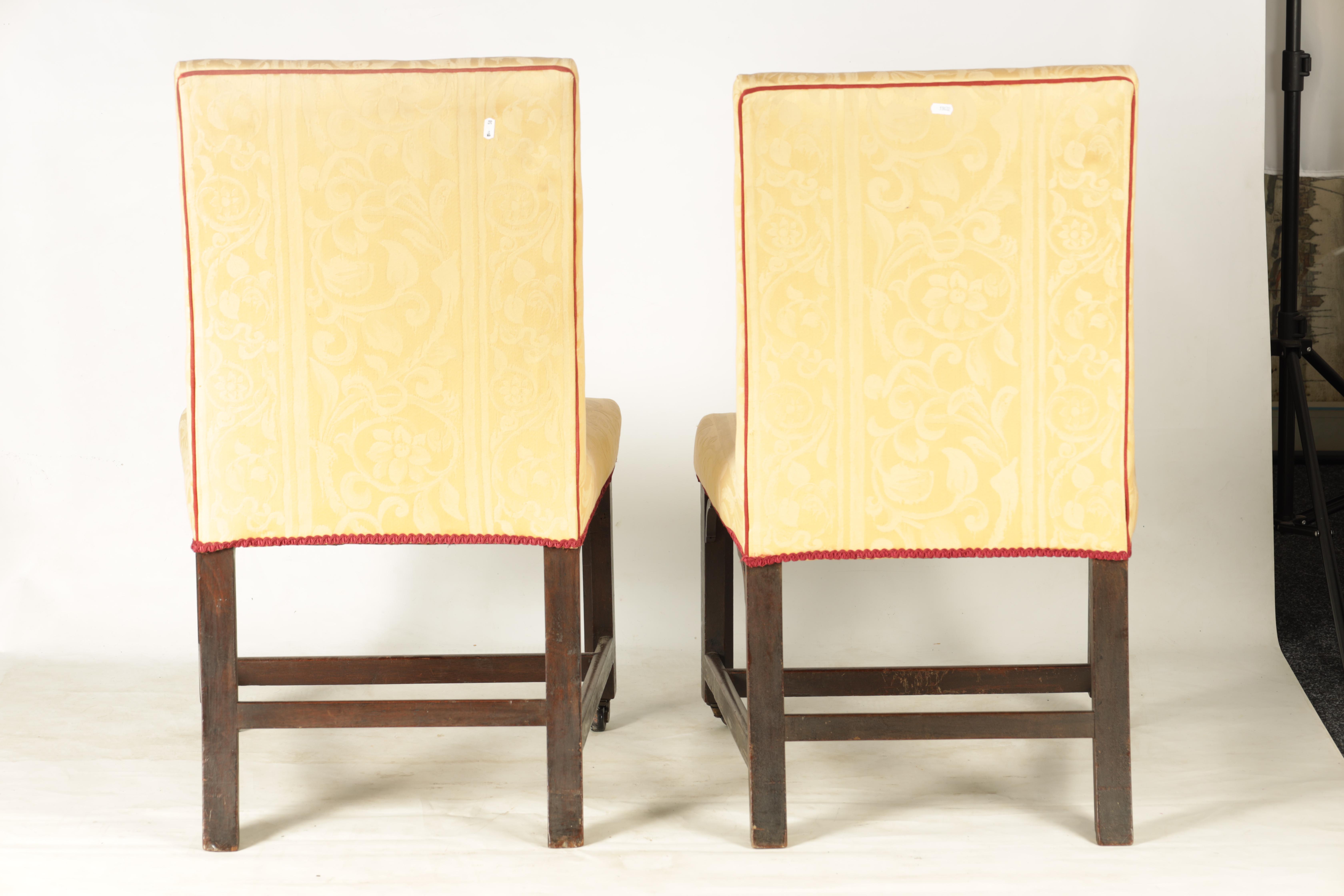 A PAIR OF GEORGE III MAHOGANY CHIPPENDALE STYLE UPHOLSTERED SIDE CHAIRS with square-shaped backs - Image 6 of 7