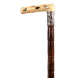 A 19TH CENTURY JAPANESE IVORY SHIBAYAMA WALKING CANE the handle decorated with inlaid insects with