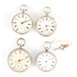 A COLLECTION OF FOUR SILVER POCKET WATCHES one having an English chain driven fusee movement with