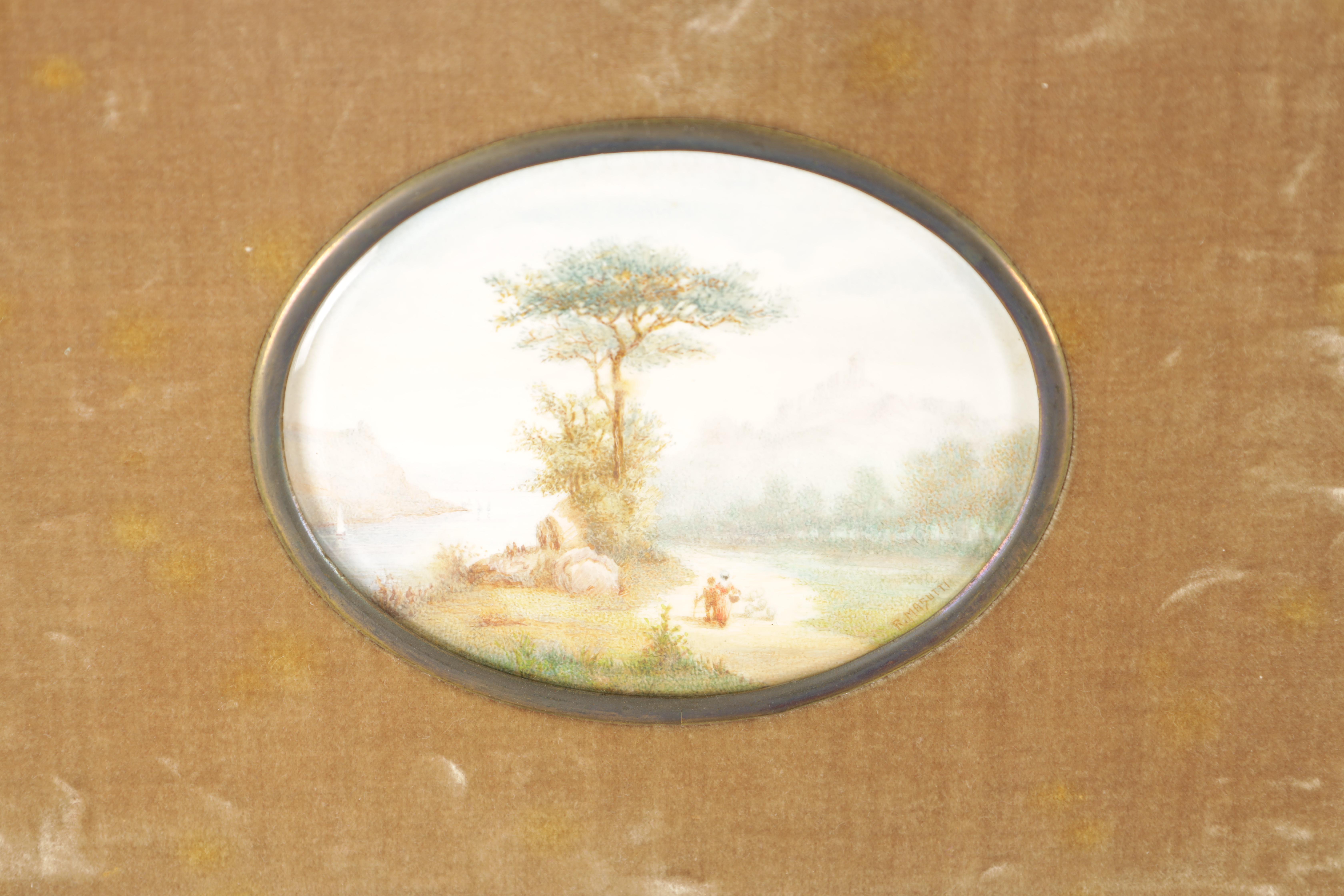 R. MASUTTI A SET OF FOUR LATE 19TH CENTURY OVAL MINIATURES ON IVORY landscape and lake views 9cm - Image 3 of 13