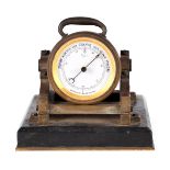A LATE 19TH CENTURY NOVELTY PATINATED BRONZE AND MARBLE DESK BAROMETER modelled as a cannon standing