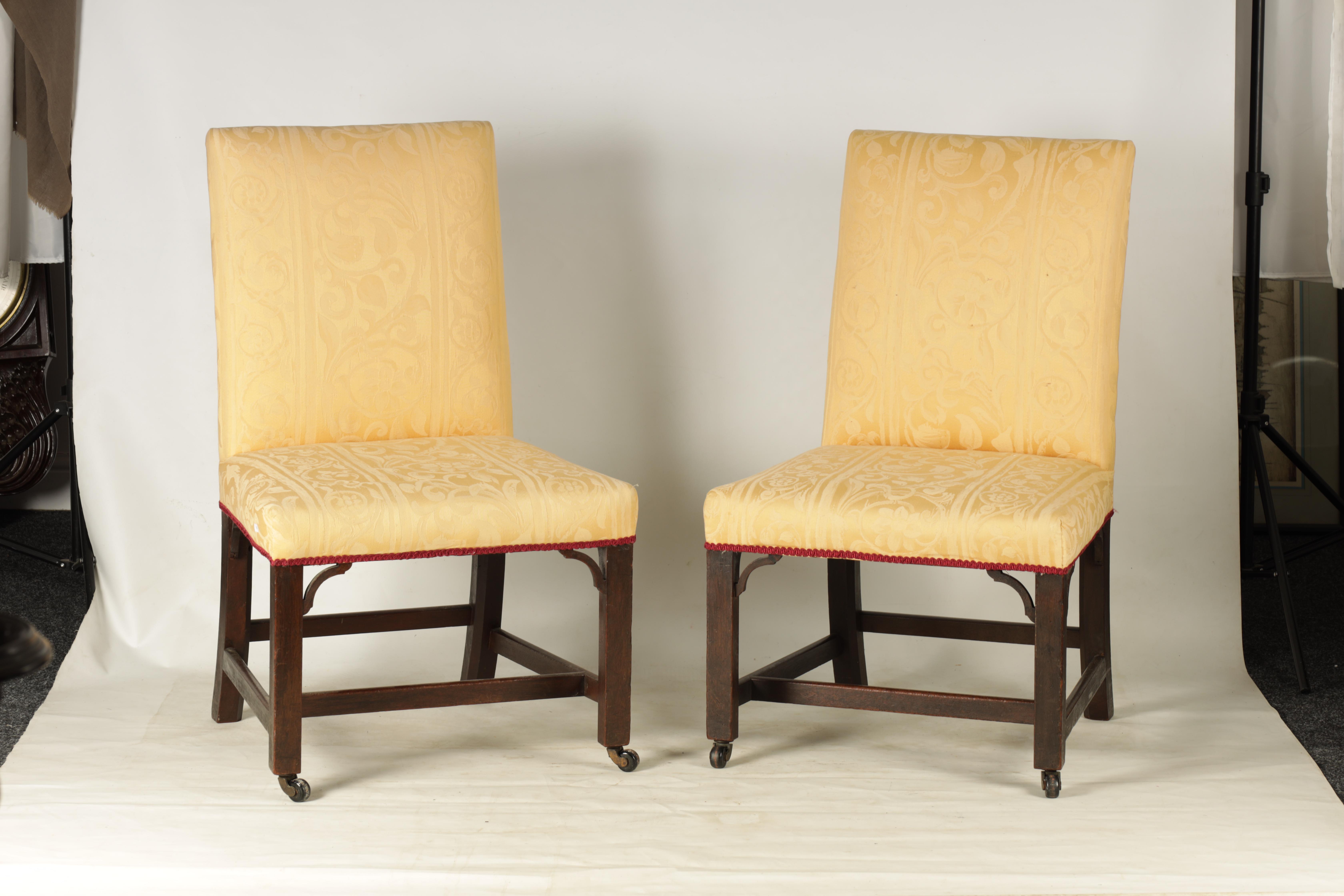 A PAIR OF GEORGE III MAHOGANY CHIPPENDALE STYLE UPHOLSTERED SIDE CHAIRS with square-shaped backs - Image 2 of 7