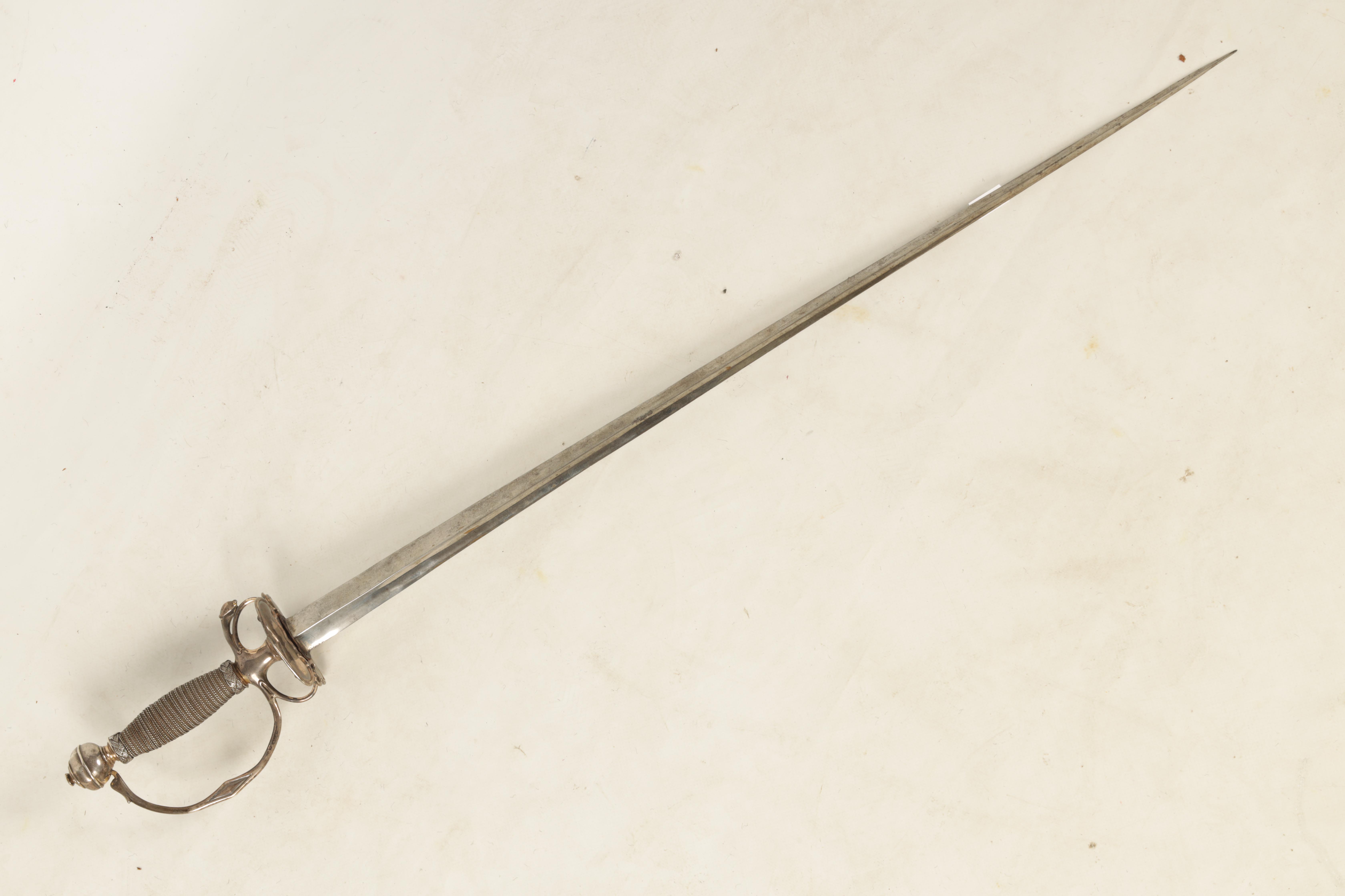 A QUEEN ANNE SILVER HILTED SMALL-SWORD the tapering steel triangular section blade with engraved - Image 11 of 11