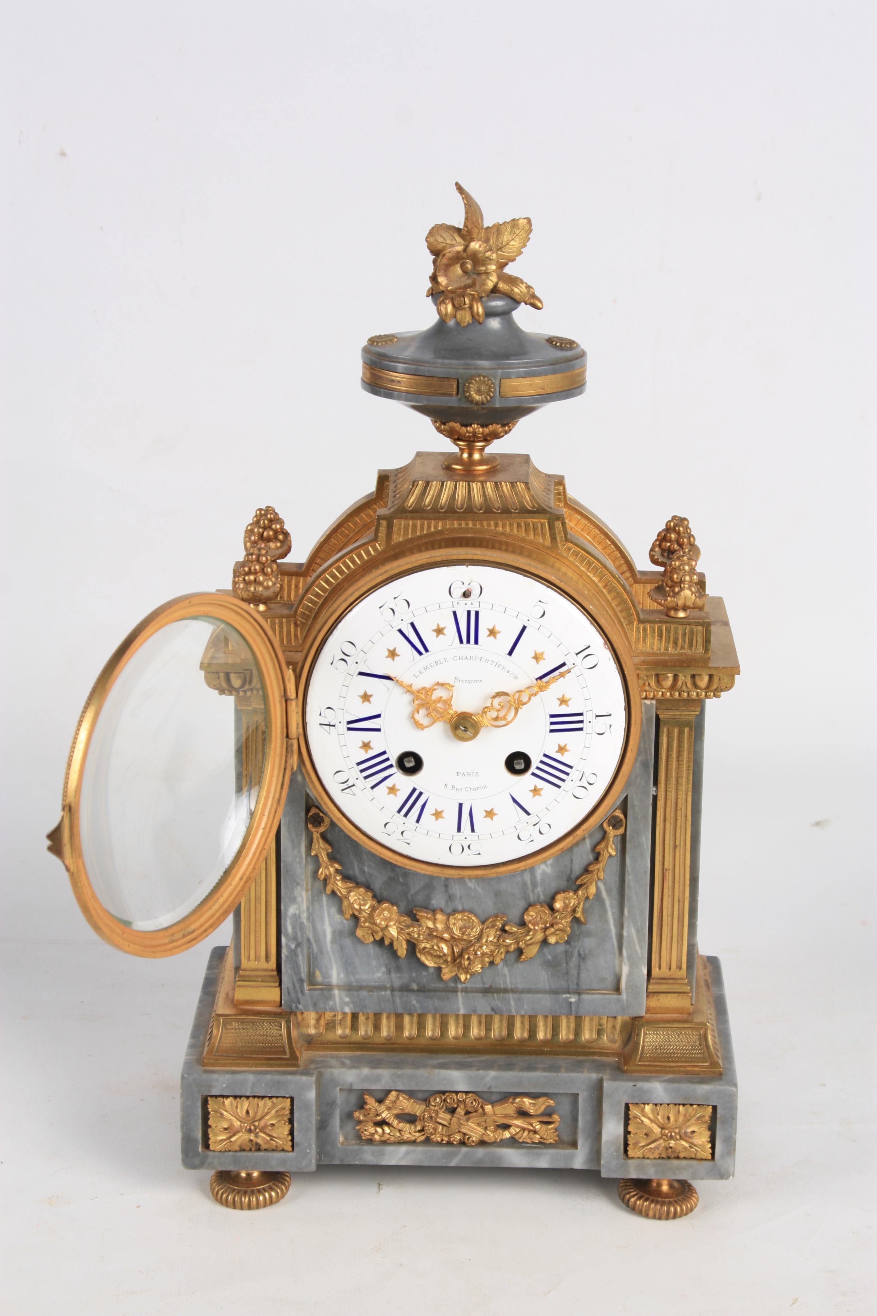 LEMERLE-CHARPENTIER & CIE, PARIS A MID 19TH CENTURY FRENCH MARBLE AND ORMOLU CLOCK GARNITURE the - Image 5 of 14