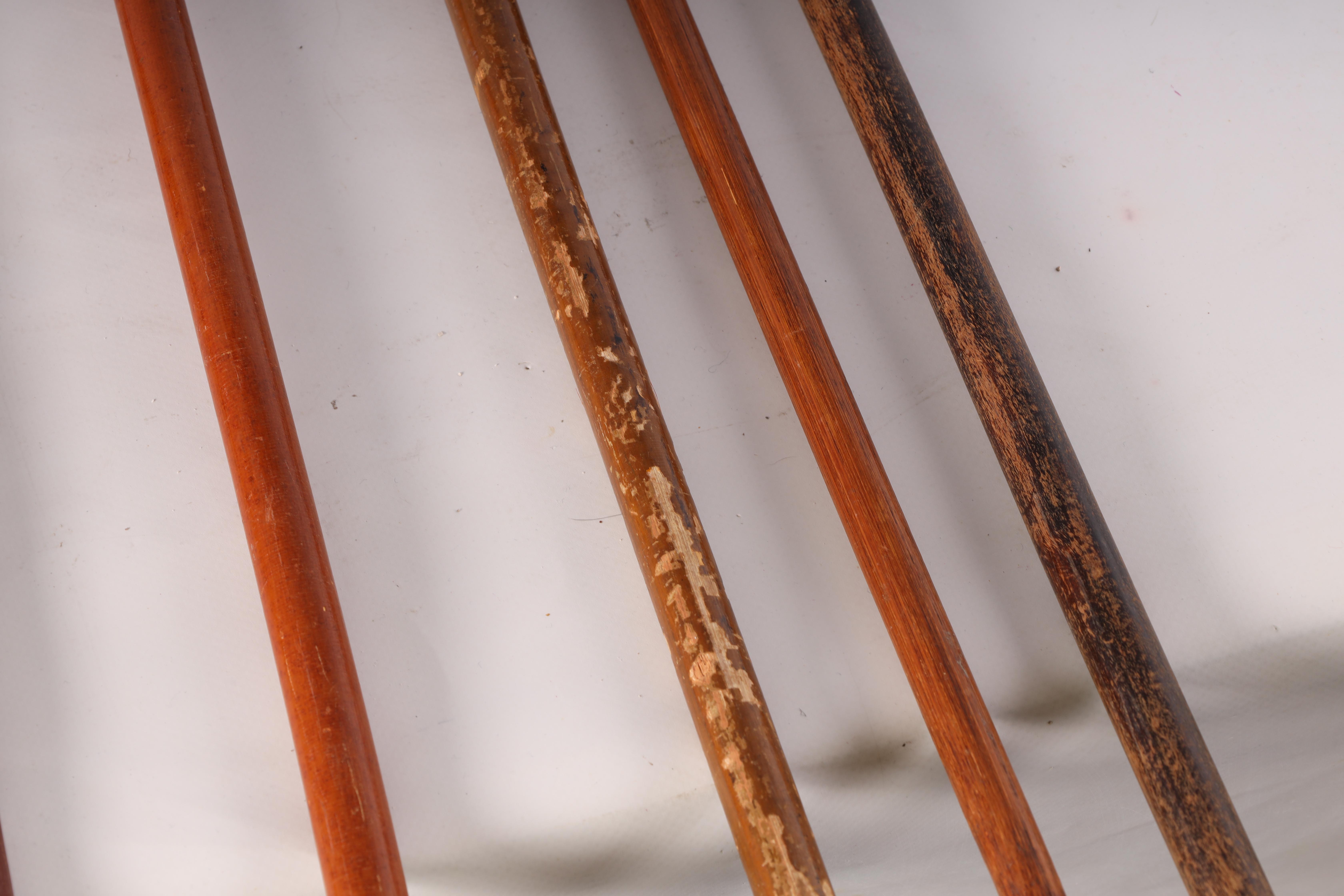 A COLLECTION OF FIVE SILVER TOPPED WALKING STICKS AND A SWAGGER STICK of various designs with - Image 6 of 7