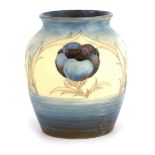 AN UNUSUAL MOORCROFT OVOID SHOULDERED VASE with banded lower body beneath panels of Poppy flower